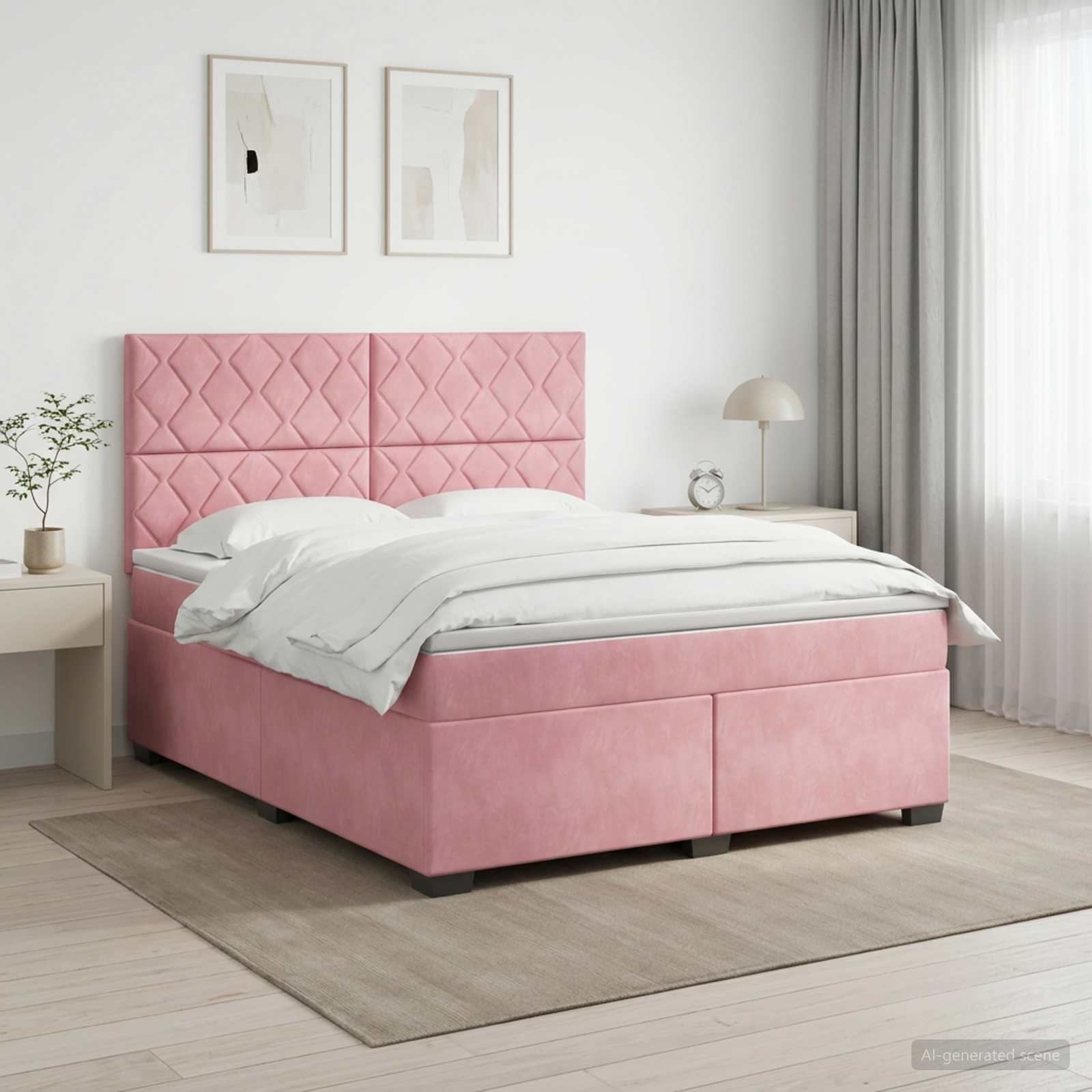 Κρεβάτι box spring με στρώμα Ροζ 160 x 200 cm Βελούδο - Pakobazaar