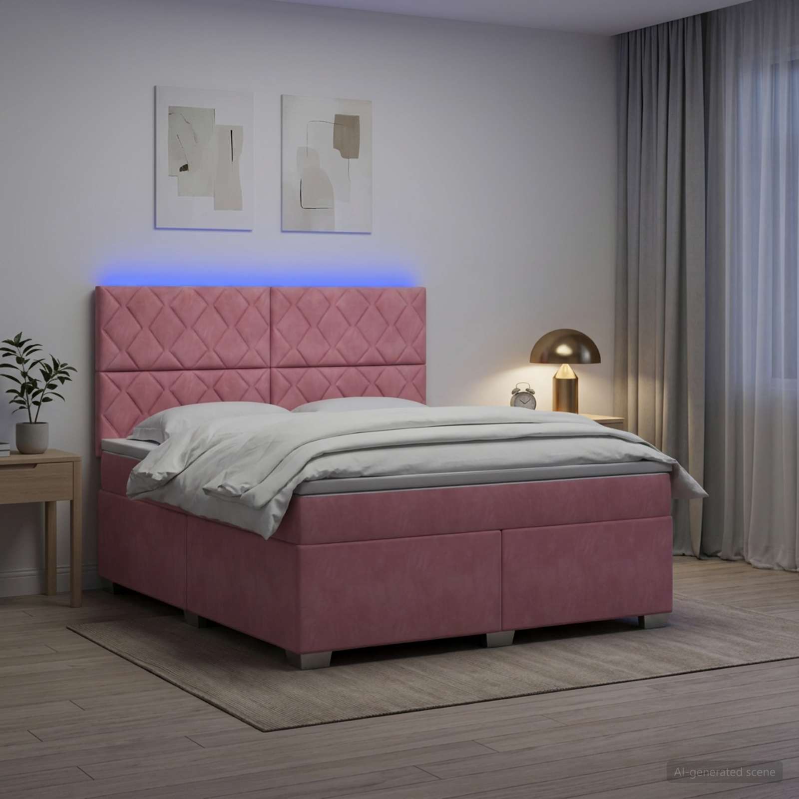 Κρεβάτι box spring με στρώμα Ροζ 160 x 200 cm Βελούδο - Pakobazaar
