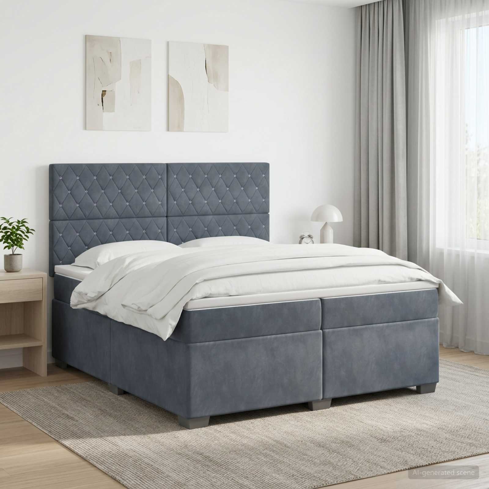 Κρεβάτι box spring με στρώμα Σκούρο Γκρι 200 x 200 cm Βελούδο - Pakobazaar