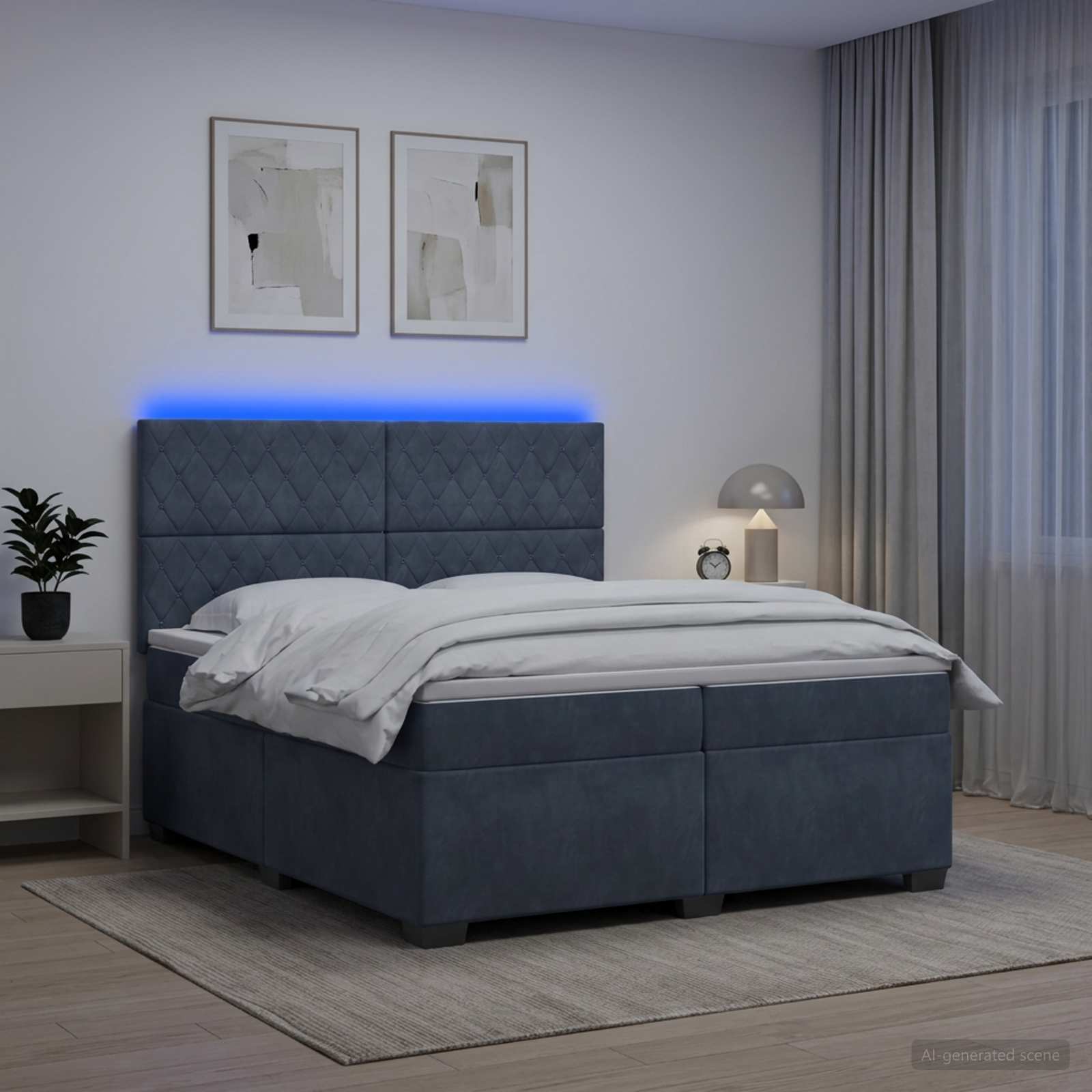 Κρεβάτι box spring με στρώμα Σκούρο Γκρι 200 x 200 cm Βελούδο - Pakobazaar