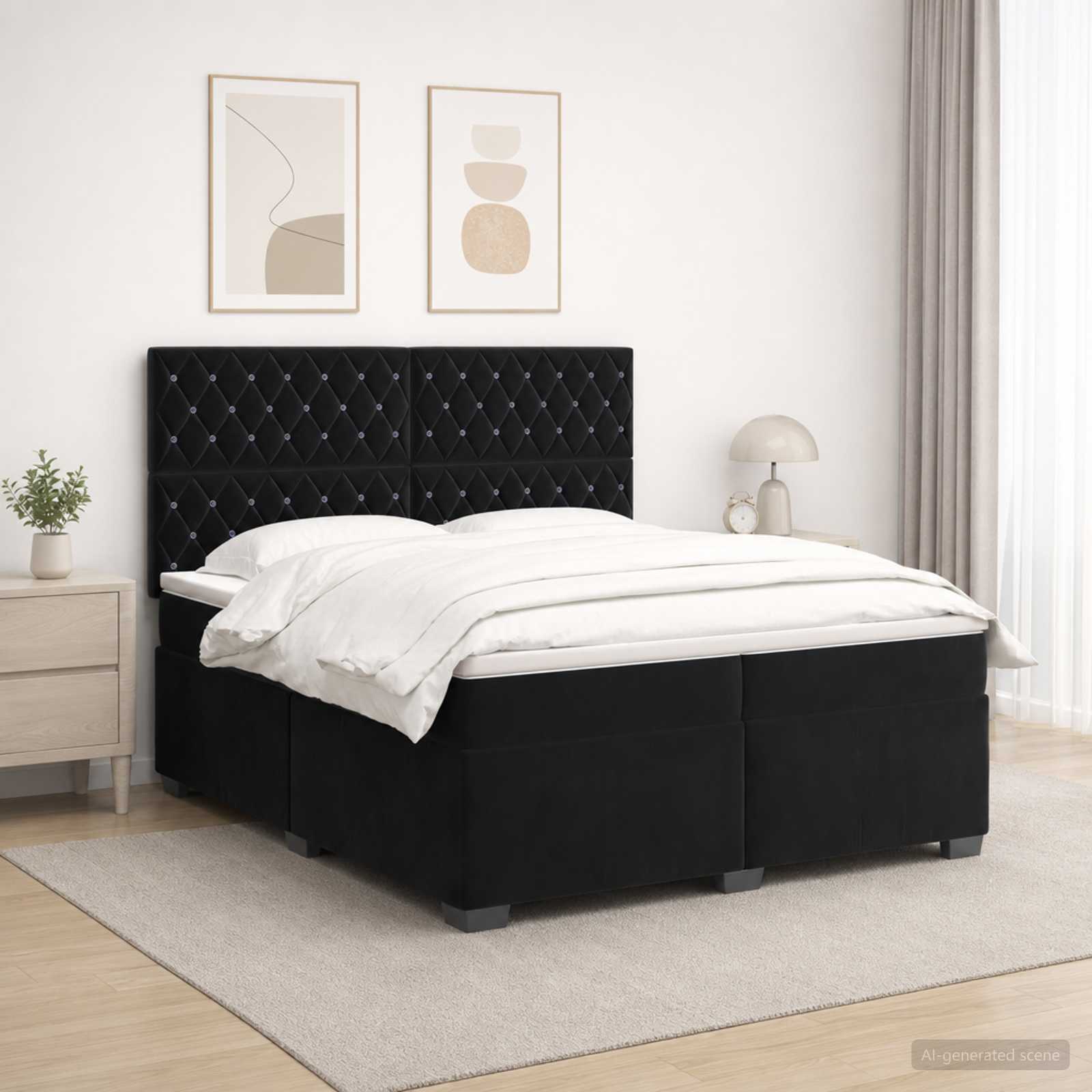 Κρεβάτι box spring με στρώμα Μαύρο 200 x 200 cm Βελούδο