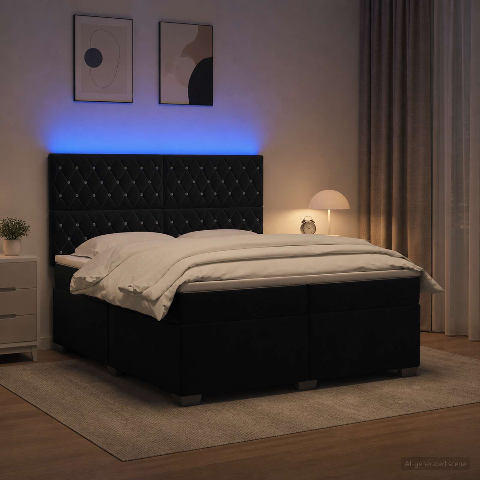 Κρεβάτι box spring με στρώμα Μαύρο 200 x 200 cm Βελούδο
