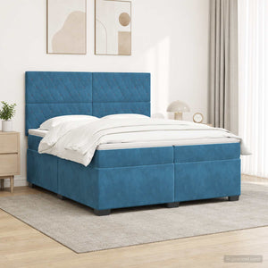 Κρεβάτι box spring με στρώμα Μπλε 200 x 200 cm Βελούδο - Pakobazaar