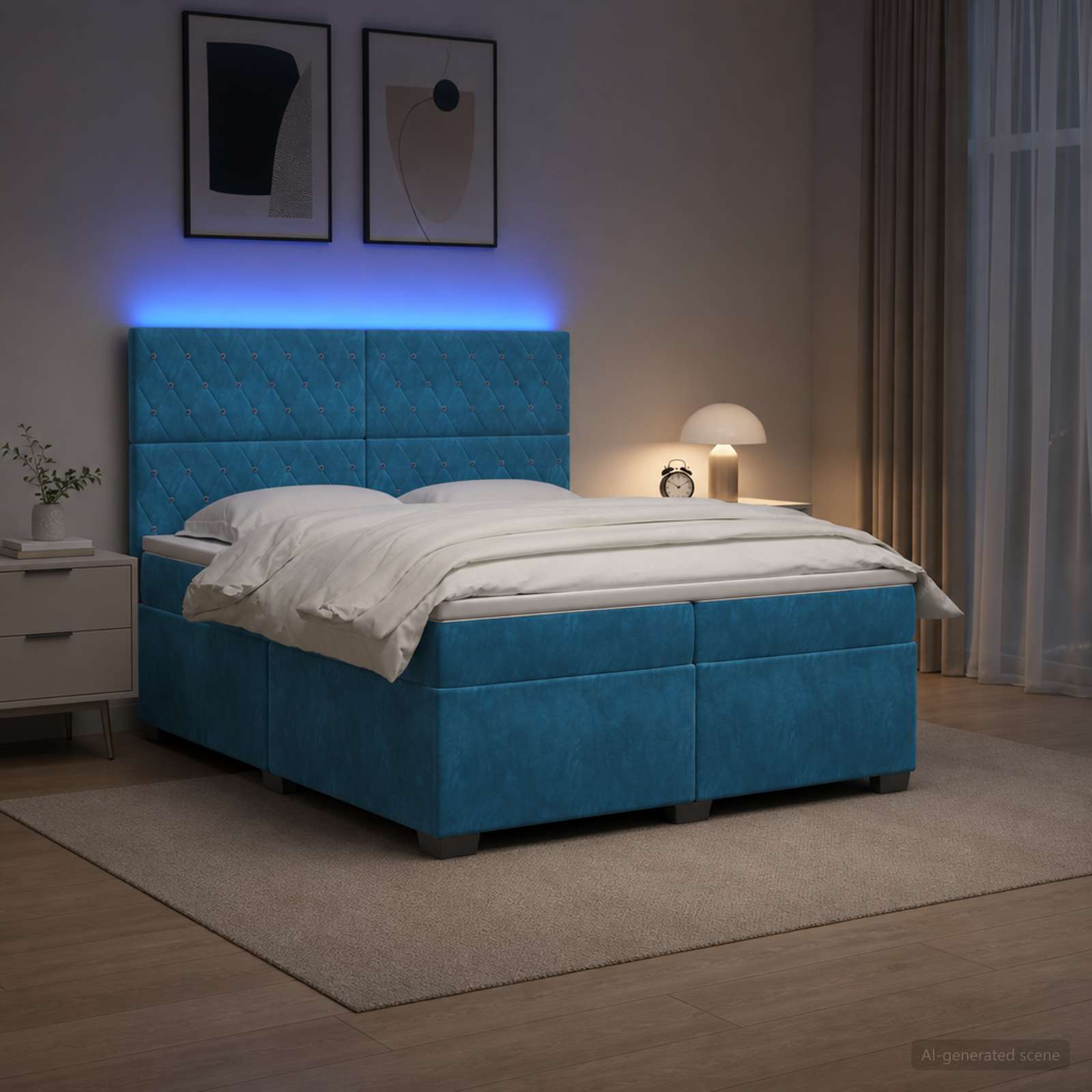 Κρεβάτι box spring με στρώμα Μπλε 200 x 200 cm Βελούδο - Pakobazaar