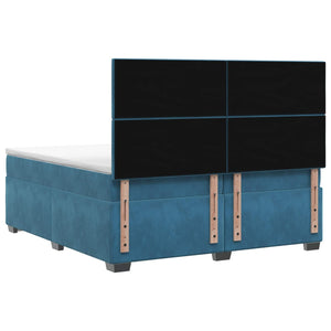 Κρεβάτι box spring με στρώμα Μπλε 200 x 200 cm Βελούδο - Pakobazaar