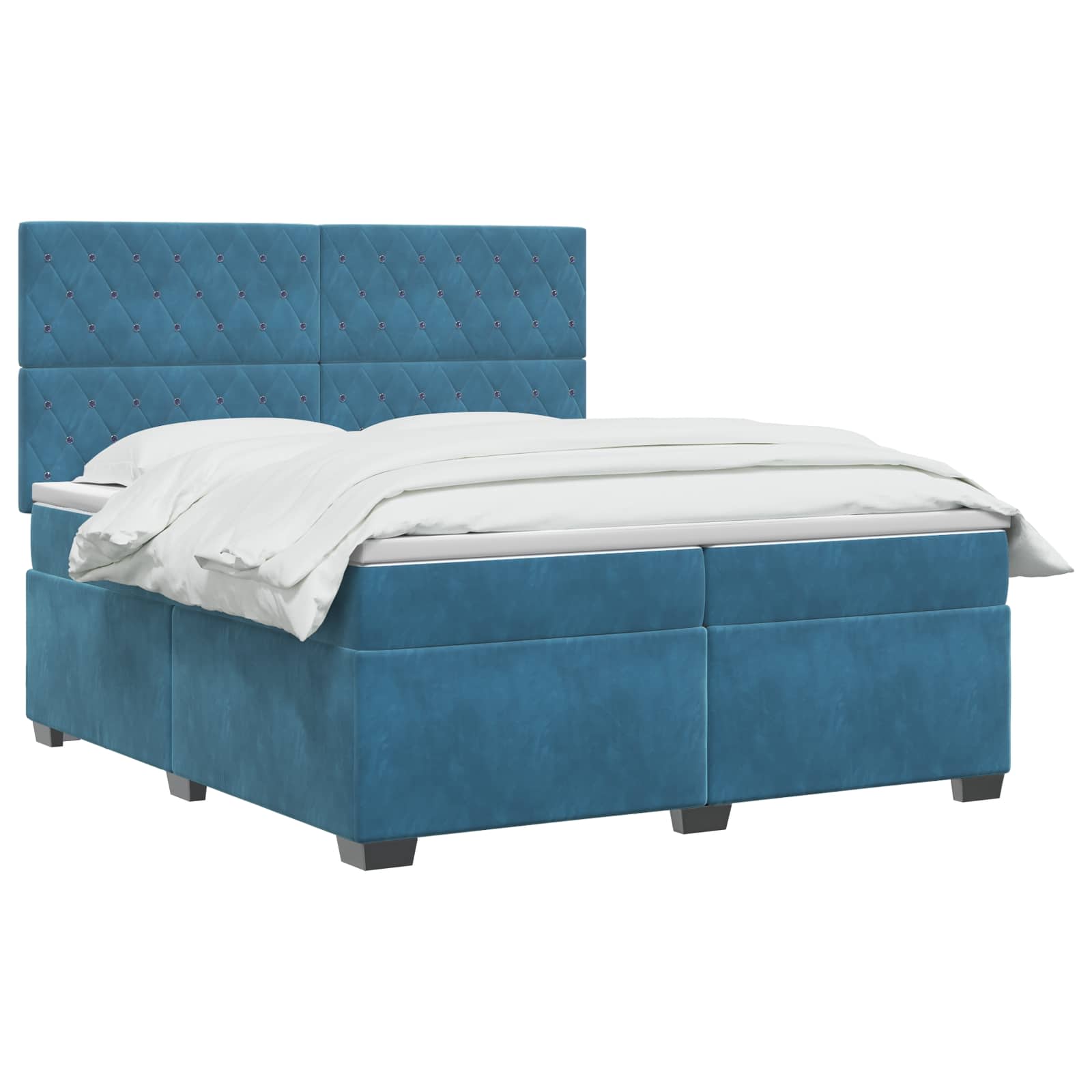 Κρεβάτι box spring με στρώμα Μπλε 200 x 200 cm Βελούδο - Pakobazaar