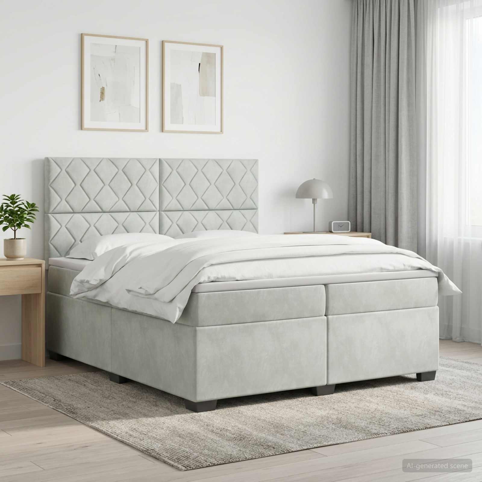 Κρεβάτι box spring με στρώμα Ανοιχτό γκρι 200 x 200 cm Βελούδο - Pakobazaar