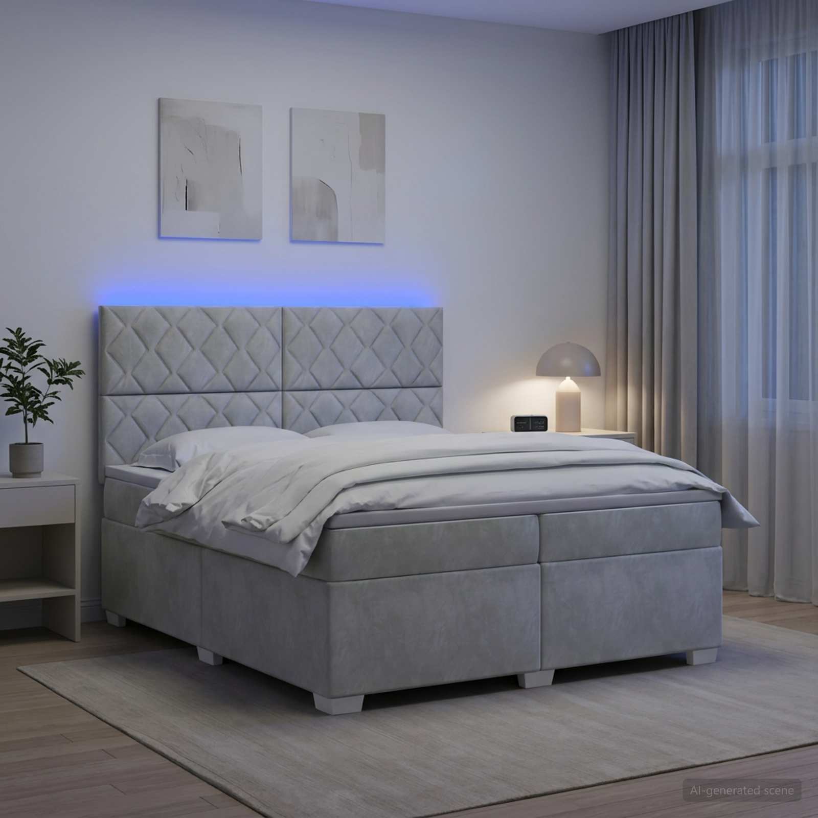 Κρεβάτι box spring με στρώμα Ανοιχτό γκρι 200 x 200 cm Βελούδο - Pakobazaar