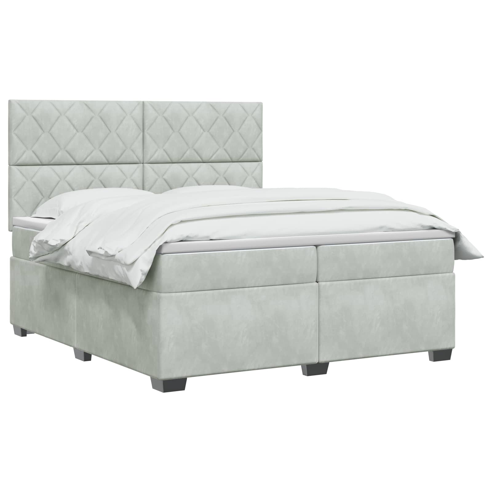 Κρεβάτι box spring με στρώμα Ανοιχτό γκρι 200 x 200 cm Βελούδο - Pakobazaar