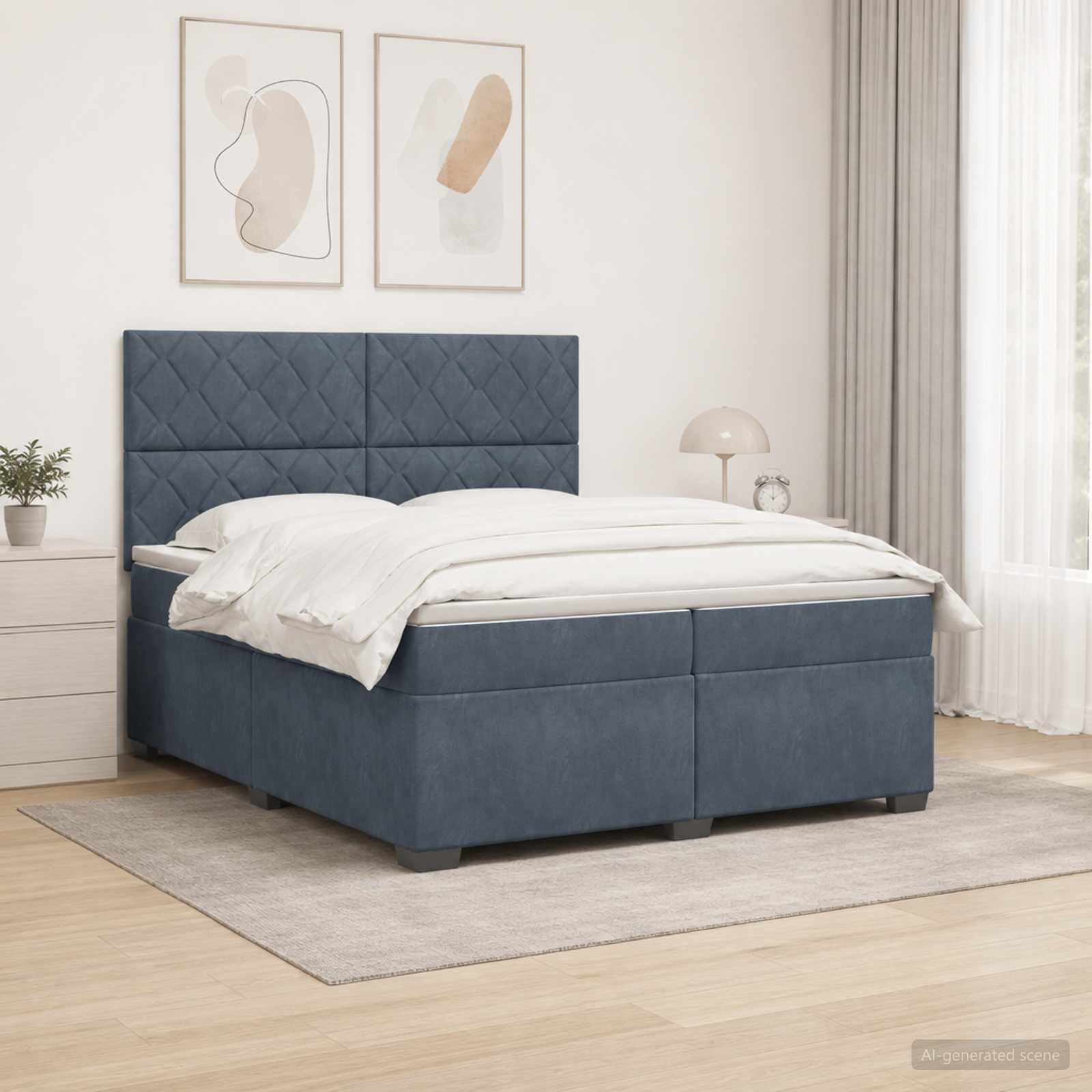 Κρεβάτι box spring με στρώμα Σκούρο Γκρι 200 x 200 cm Βελούδο - Pakobazaar
