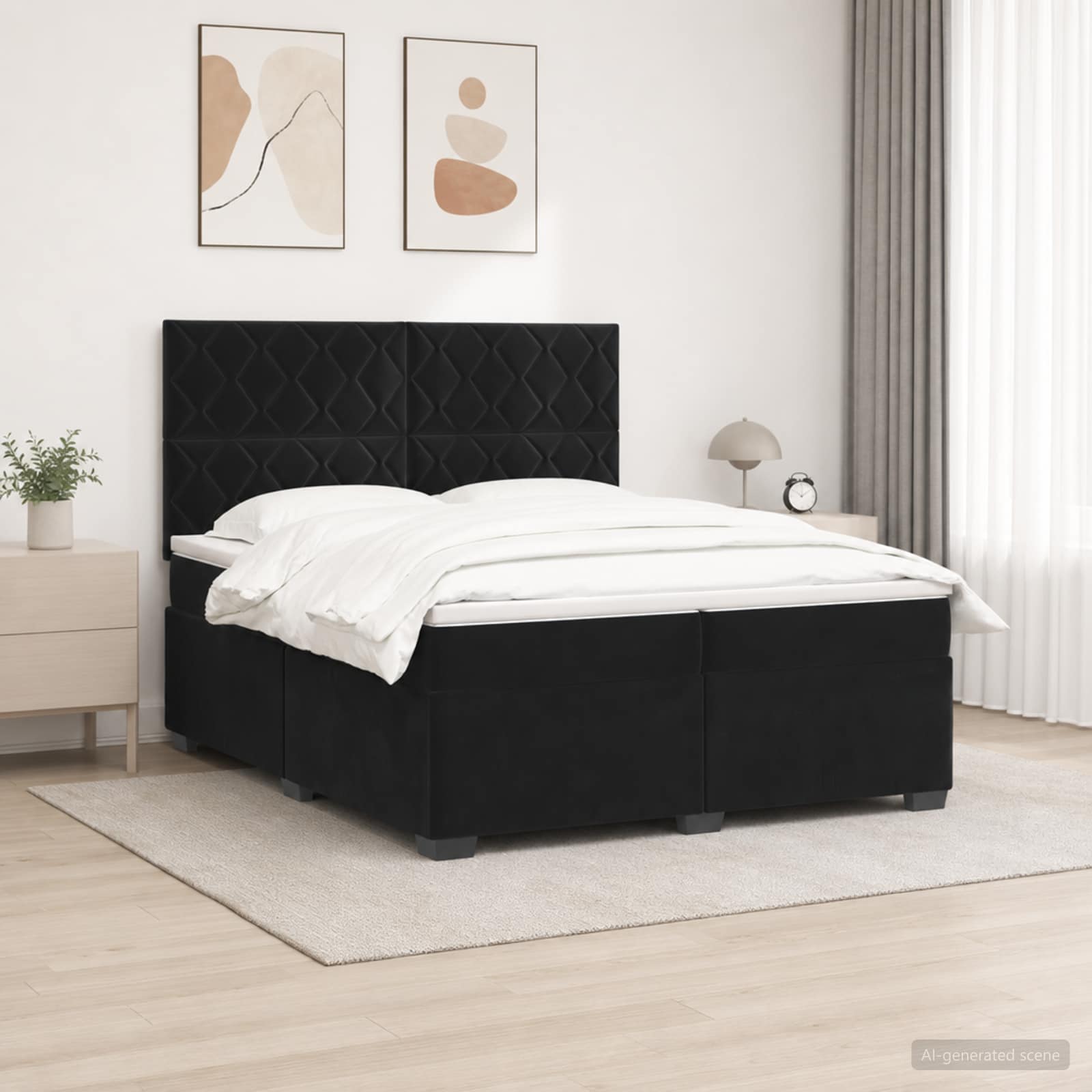 Κρεβάτι box spring με στρώμα Μαύρο 200 x 200 cm Βελούδο - Pakobazaar
