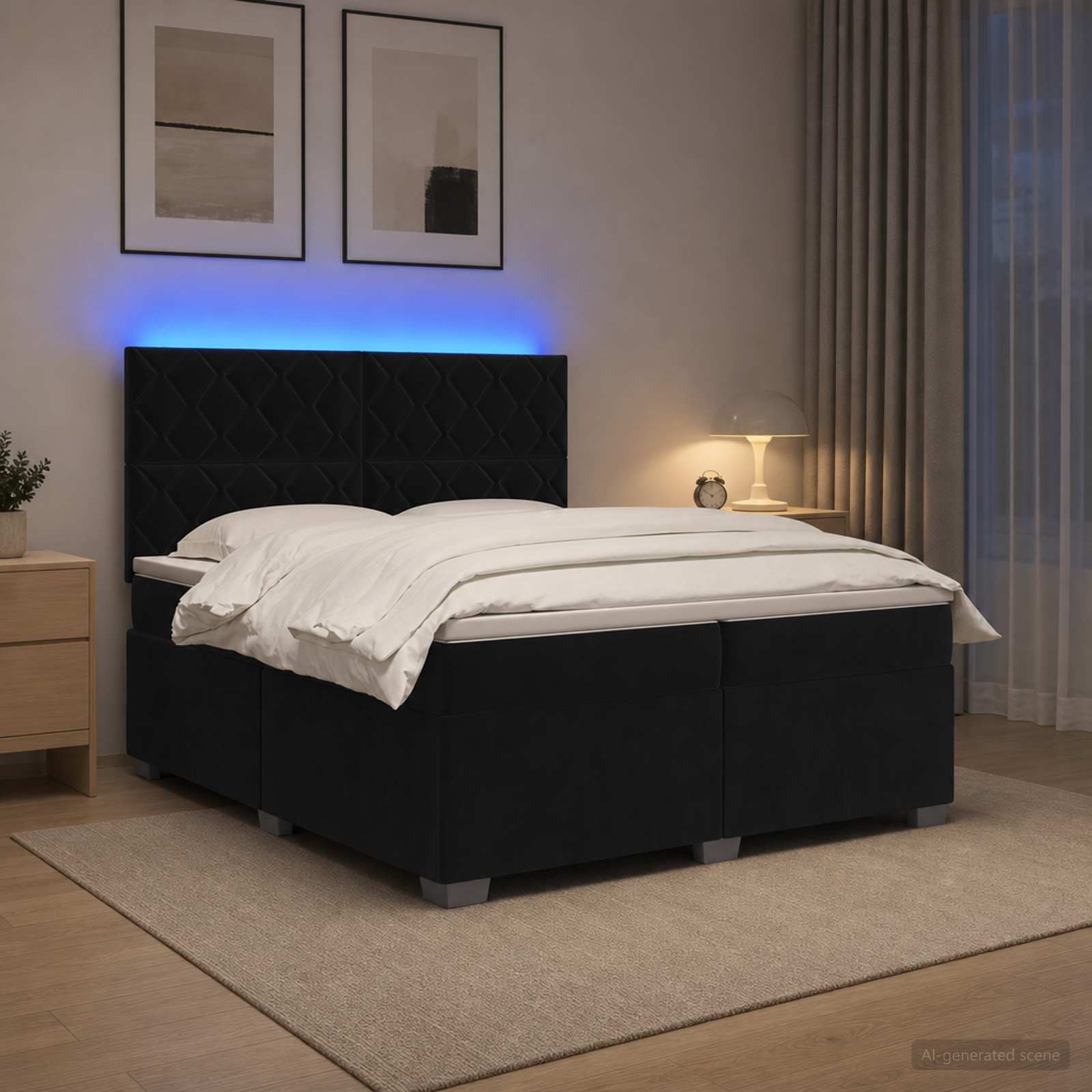Κρεβάτι box spring με στρώμα Μαύρο 200 x 200 cm Βελούδο - Pakobazaar