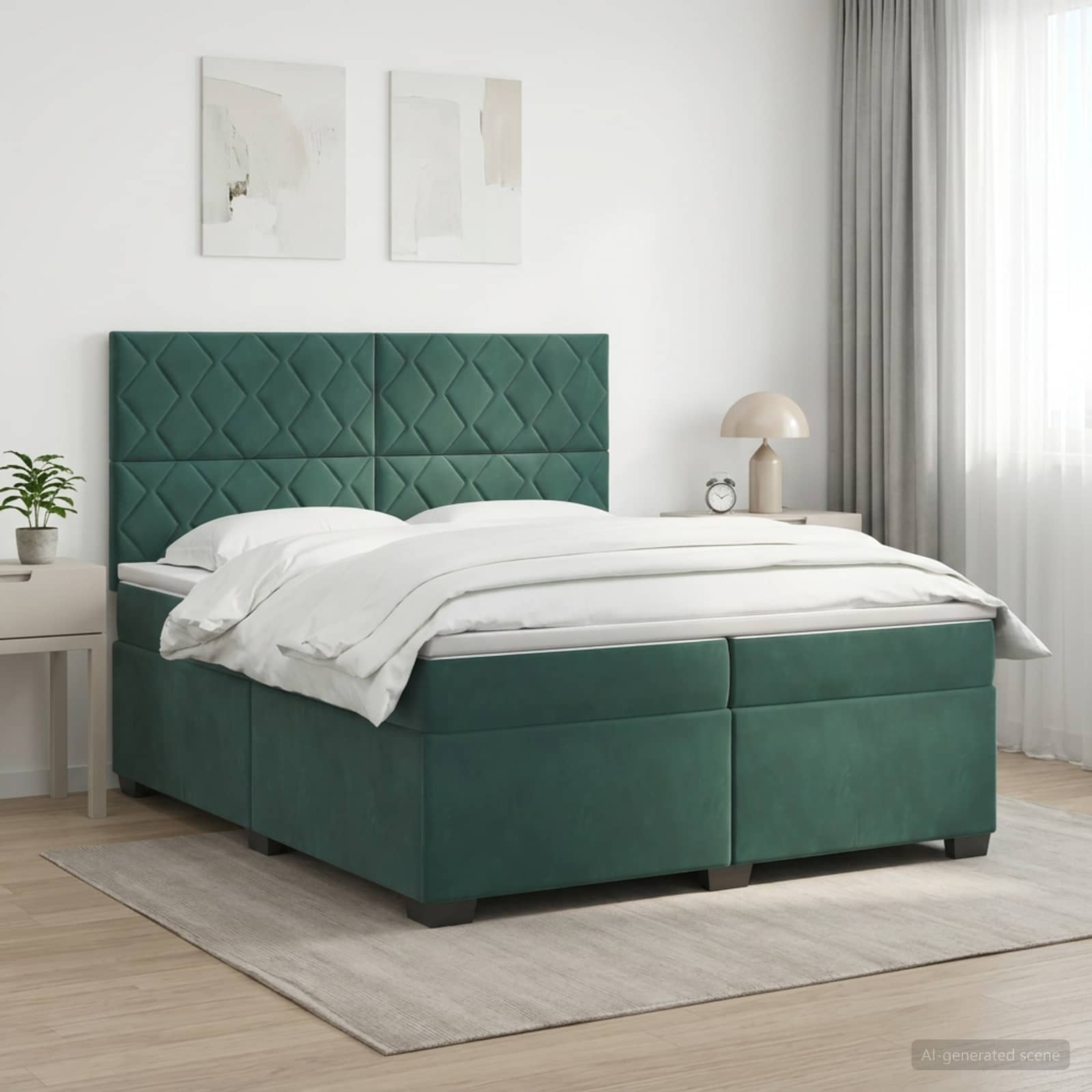 Κρεβάτι box spring με στρώμα Σκούρο Πράσινο 200 x 200 cm