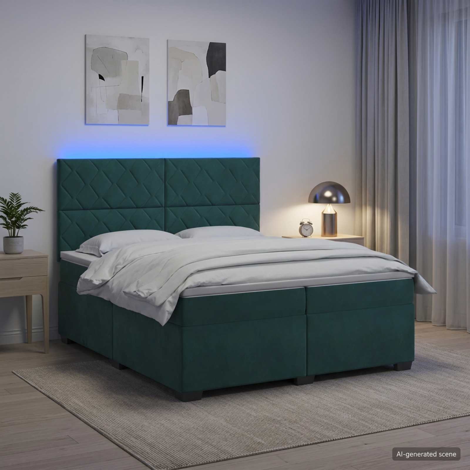Κρεβάτι box spring με στρώμα Σκούρο Πράσινο 200 x 200 cm