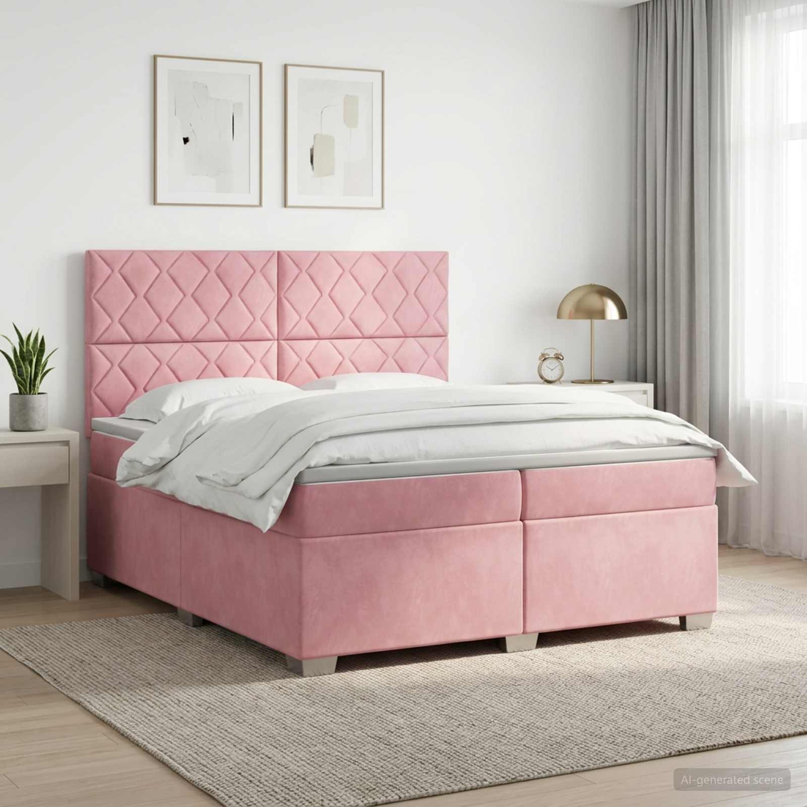 Κρεβάτι box spring με στρώμα Ροζ 200 x 200 cm Βελούδο - Pakobazaar