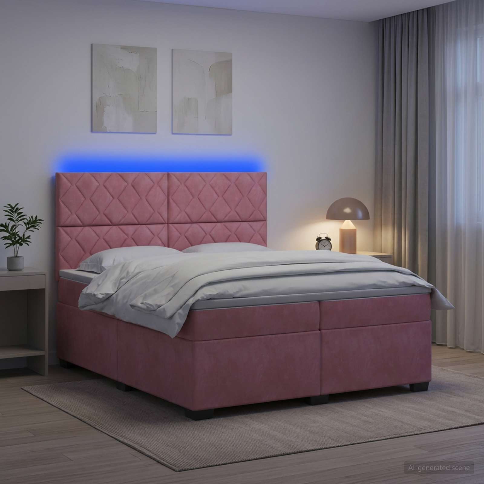 Κρεβάτι box spring με στρώμα Ροζ 200 x 200 cm Βελούδο - Pakobazaar