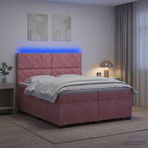 Κρεβάτι box spring με στρώμα Ροζ 200 x 200 cm Βελούδο - Pakobazaar