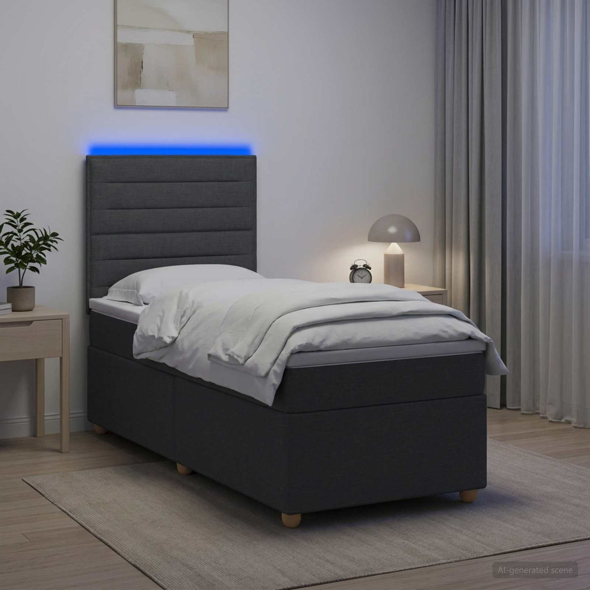Κρεβάτι box spring με στρώμα Σκούρο Γκρι 90 x 190 cm Ύφασμα - Pakobazaar