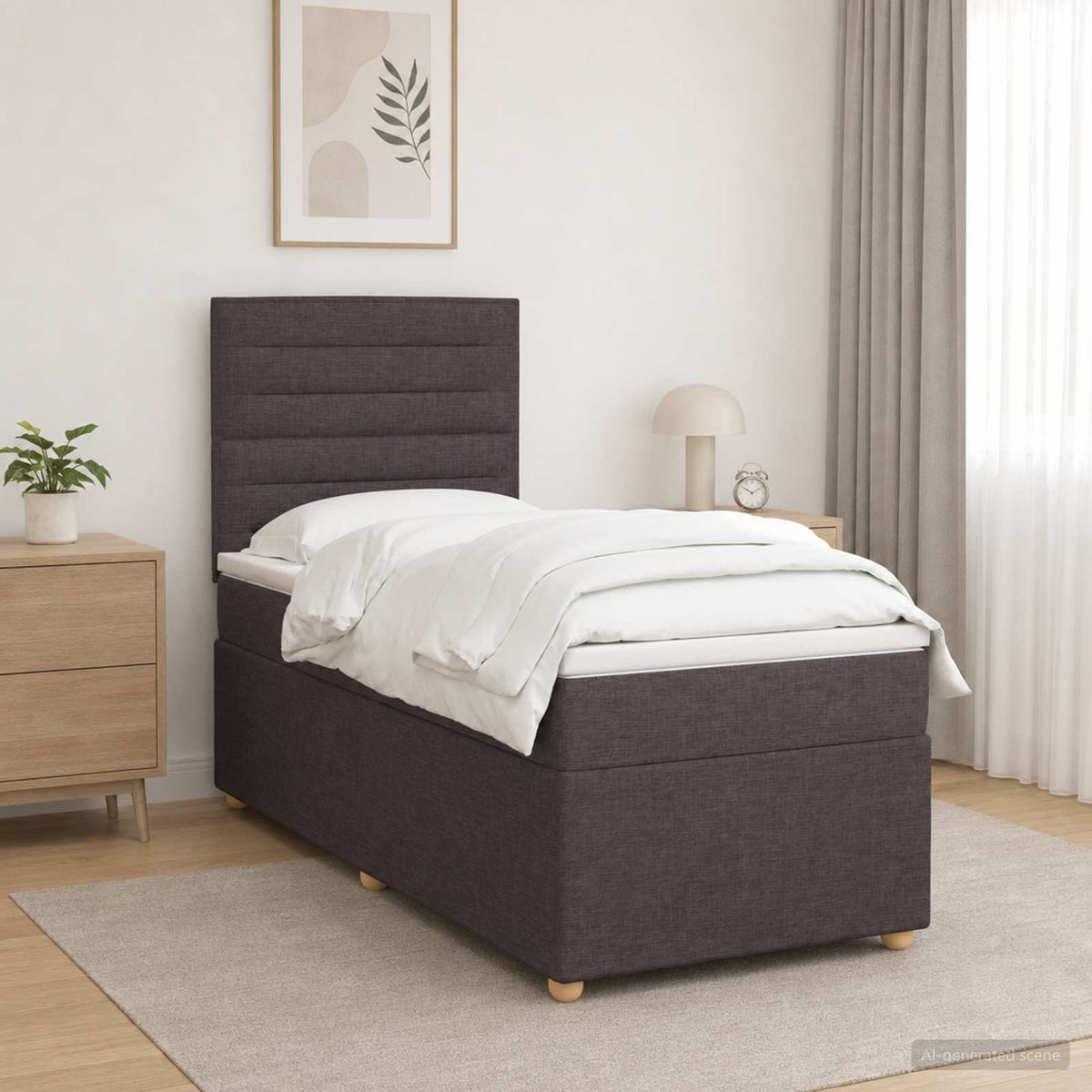 Κρεβάτι box spring με στρώμα Σκούρο Καφέ 80 x 200 cm Ύφασμα - Pakobazaar