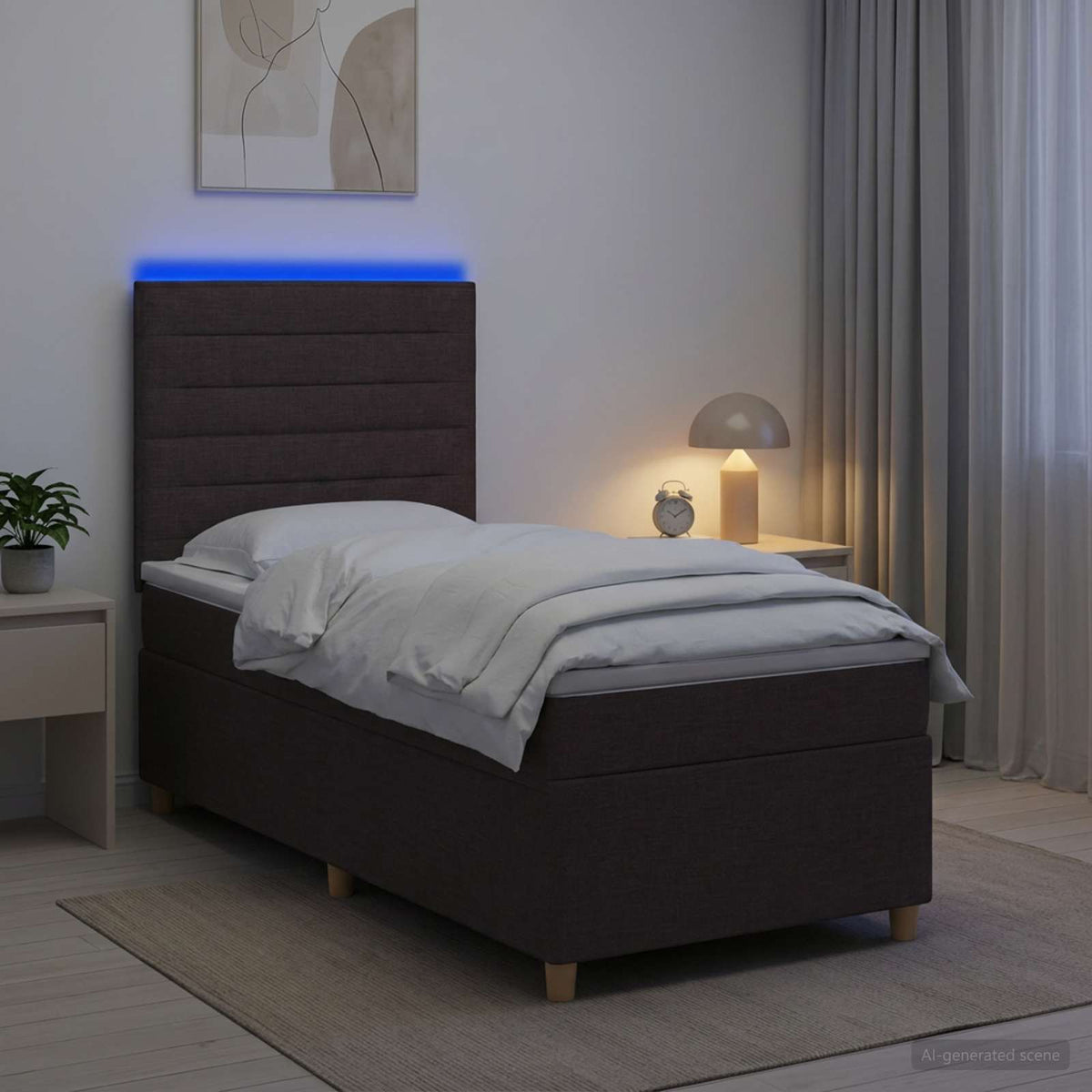 Κρεβάτι box spring με στρώμα Σκούρο Καφέ 80 x 200 cm Ύφασμα - Pakobazaar