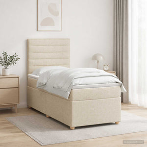 Κρεβάτι box spring με στρώμα Κρεμ 90 x 190 cm Ύφασμα - Pakobazaar