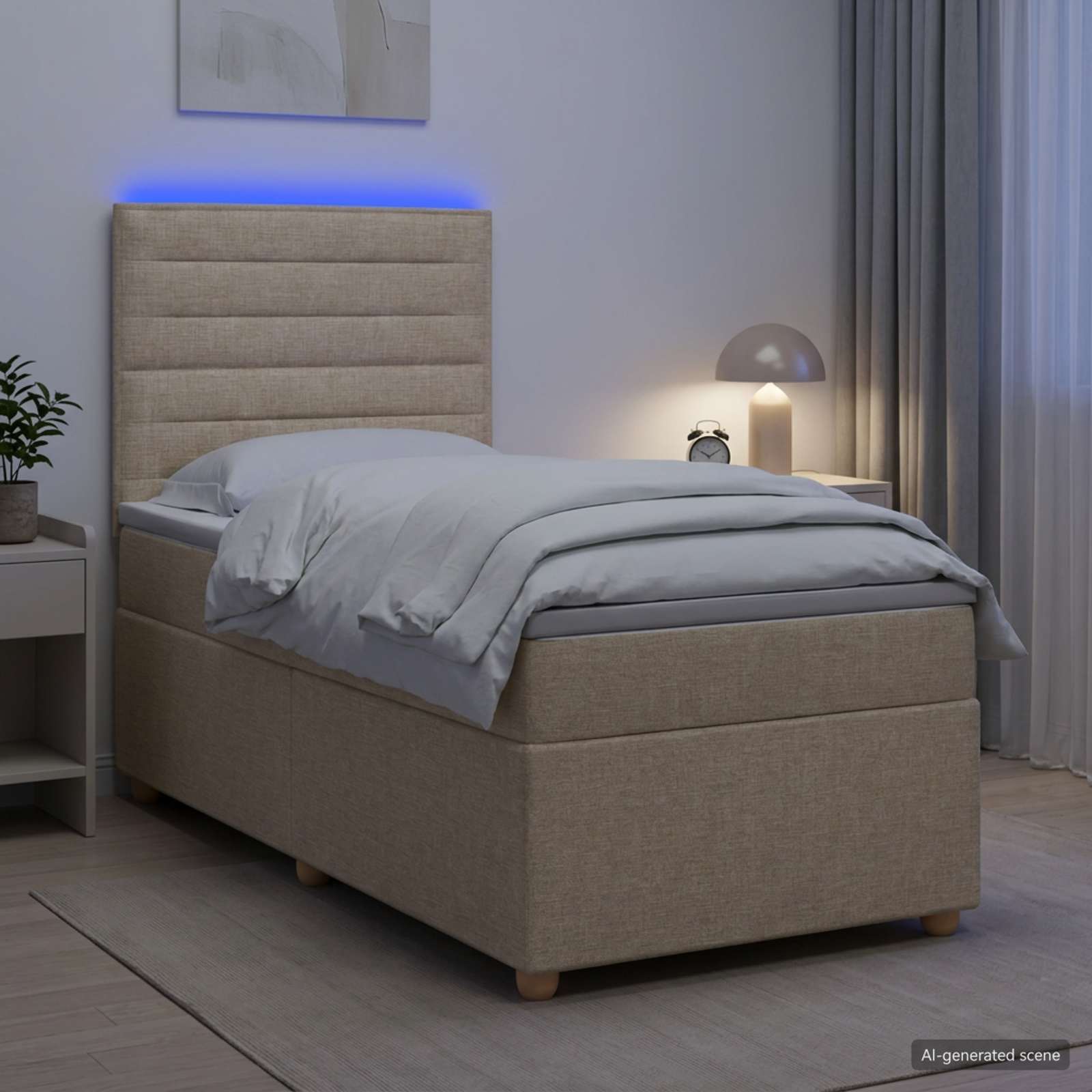 Κρεβάτι box spring με στρώμα Κρεμ 90 x 190 cm Ύφασμα - Pakobazaar