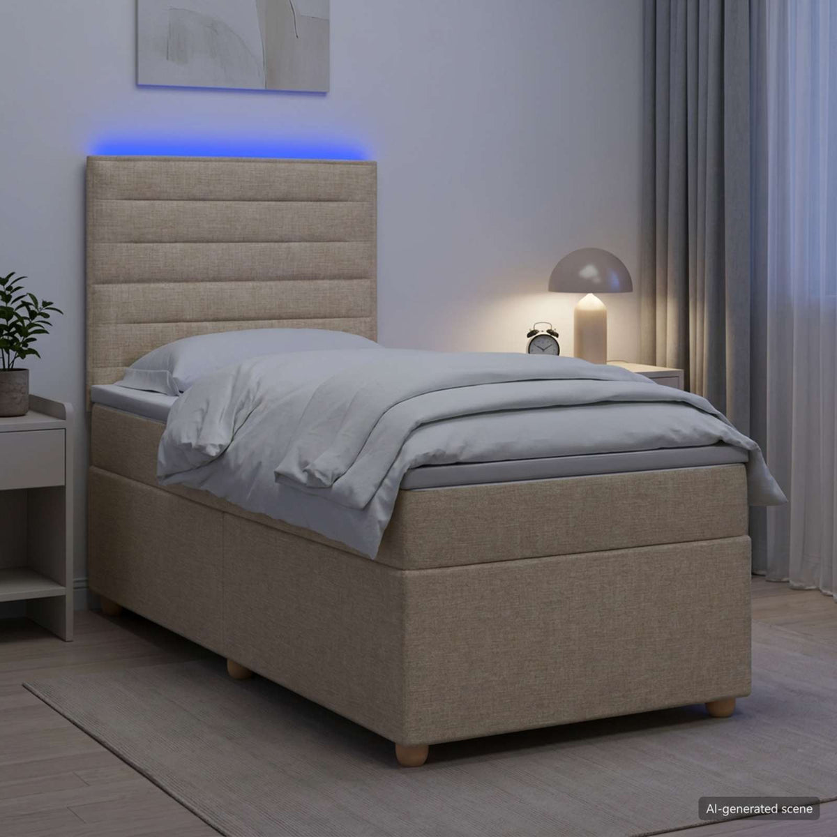 Κρεβάτι box spring με στρώμα Κρεμ 80 x 200 cm Ύφασμα - Pakobazaar