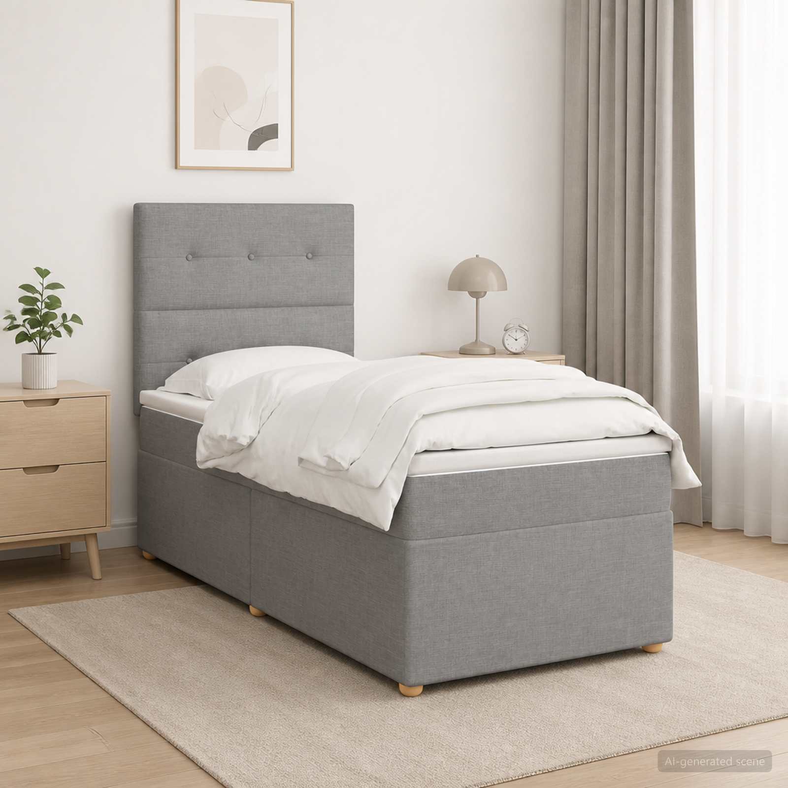 Κρεβάτι box spring με στρώμα Ανοιχτό γκρι 100 x 200 cm Ύφασμα - Pakobazaar