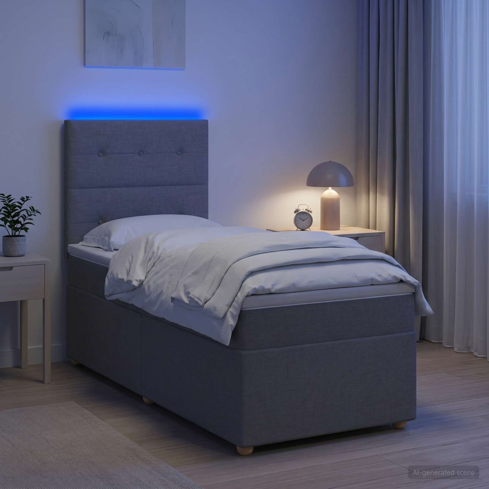 Κρεβάτι box spring με στρώμα Ανοιχτό γκρι 100 x 200 cm Ύφασμα - Pakobazaar