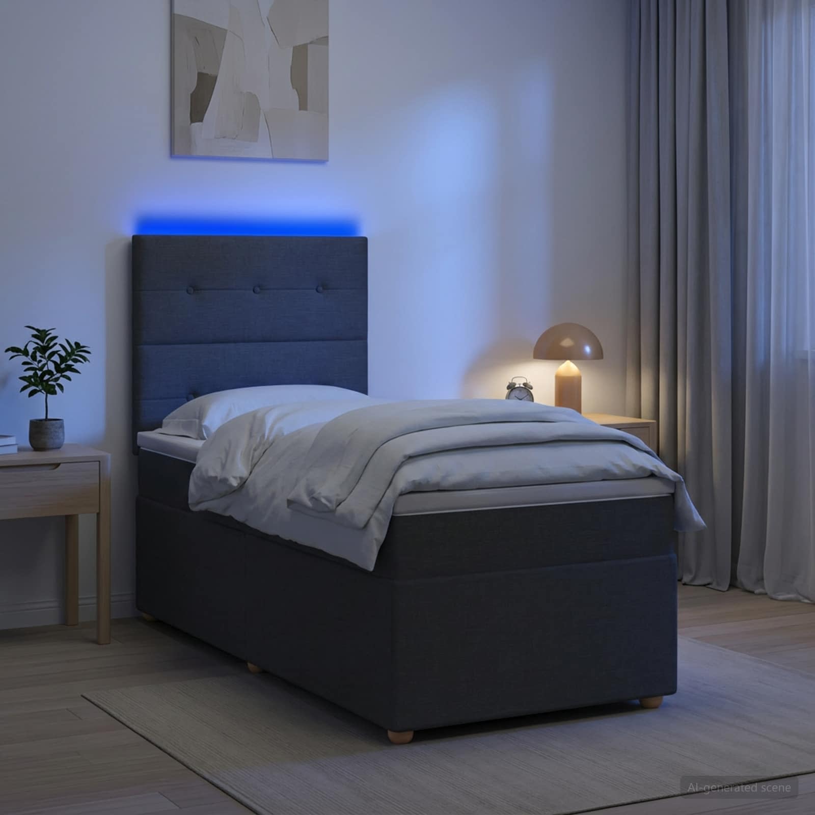 Κρεβάτι box spring με στρώμα Σκούρο Γκρι 100 x 200 cm Ύφασμα - Pakobazaar