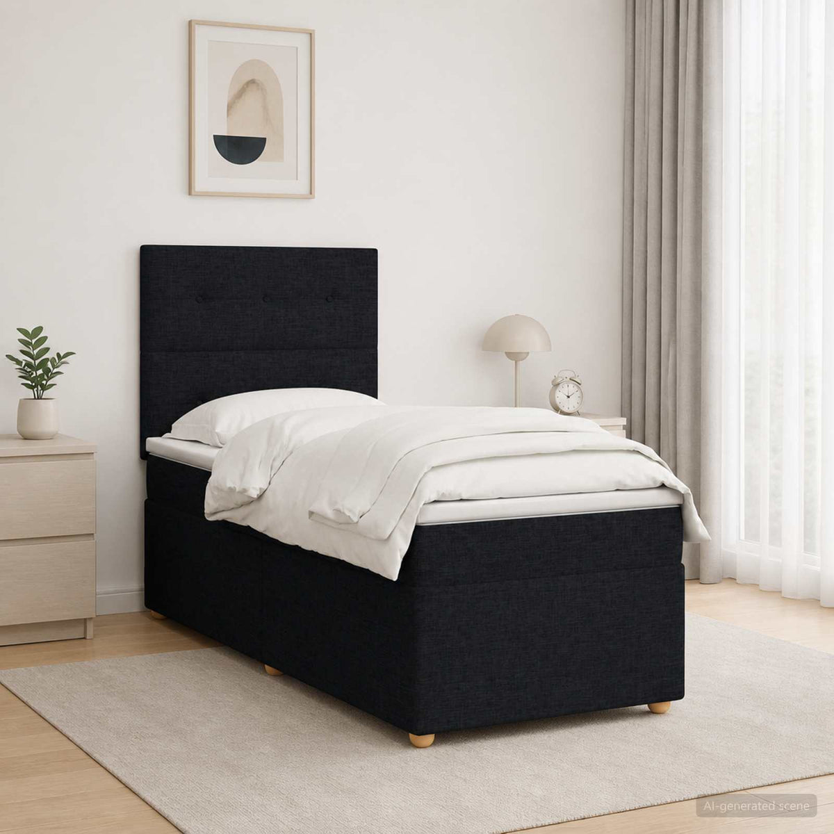 Κρεβάτι box spring με στρώμα Μαύρο 100 x 200 cm Ύφασμα - Pakobazaar