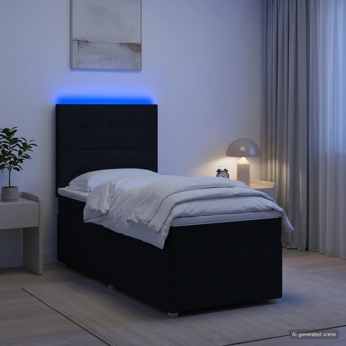 Κρεβάτι box spring με στρώμα Μαύρο 100 x 200 cm Ύφασμα - Pakobazaar