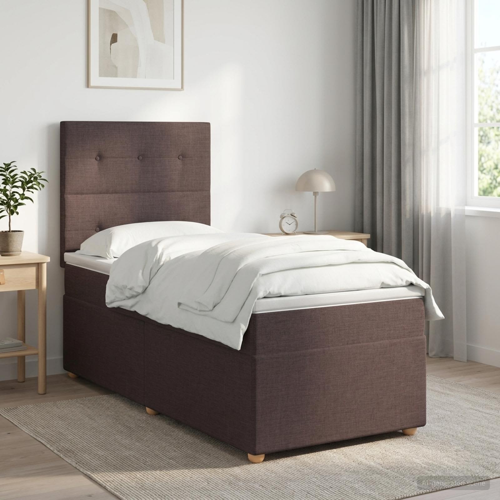 Κρεβάτι box spring με στρώμα Σκούρο Καφέ 90 x 200 cm Ύφασμα - Pakobazaar