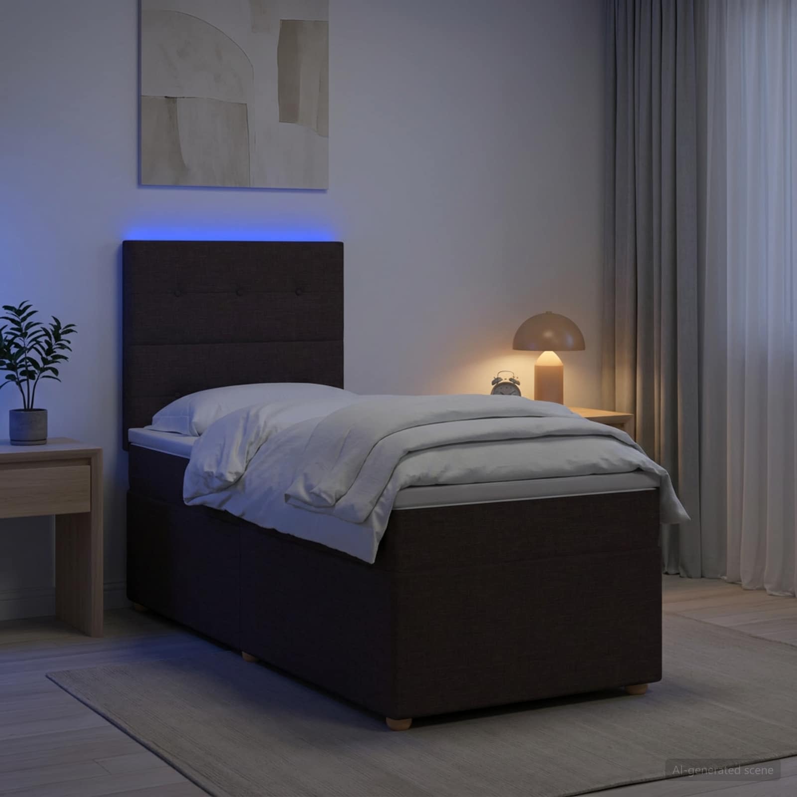 Κρεβάτι box spring με στρώμα Σκούρο Καφέ 90 x 190 cm Ύφασμα - Pakobazaar