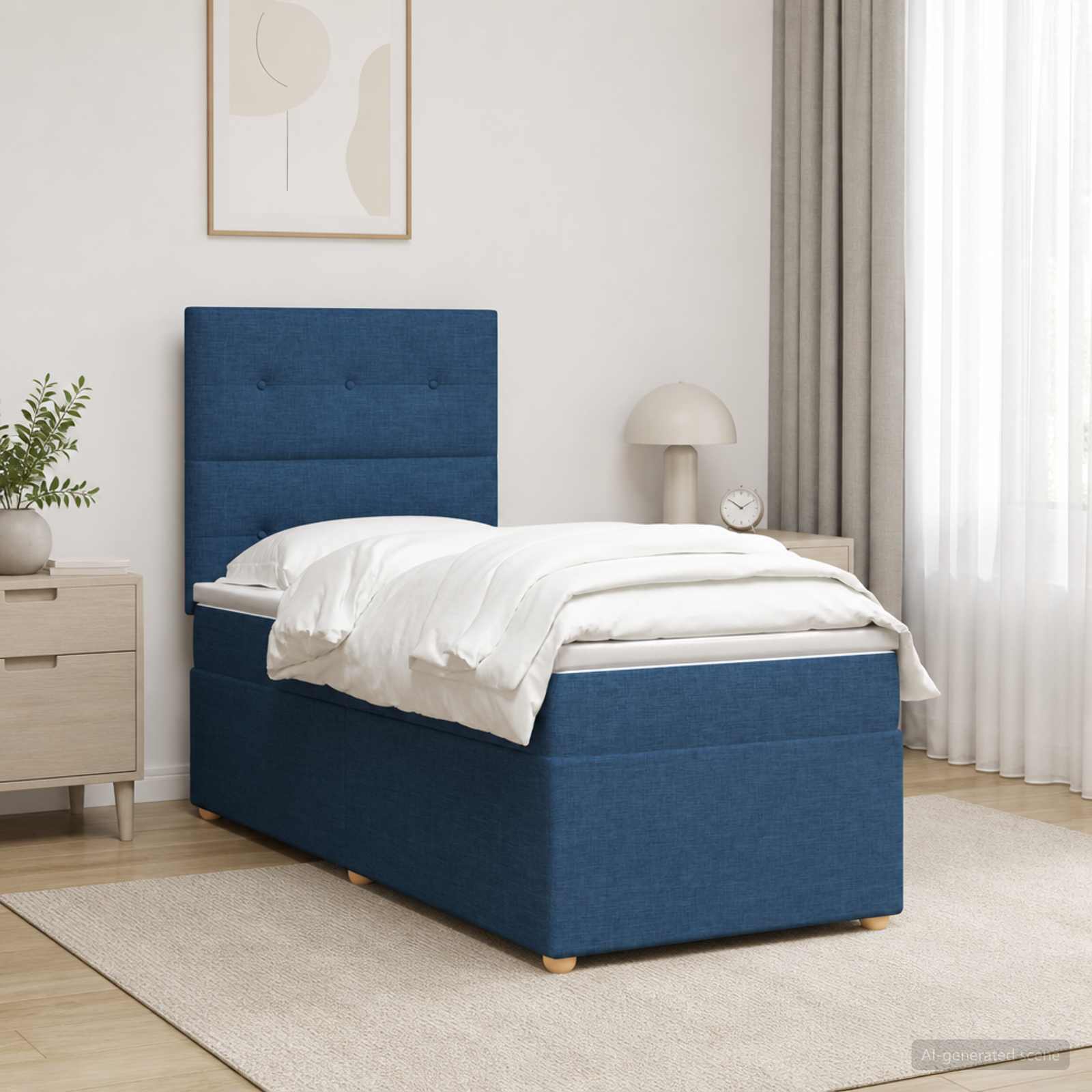 Κρεβάτι box spring με στρώμα Μπλε 90 x 190 cm Ύφασμα - Pakobazaar
