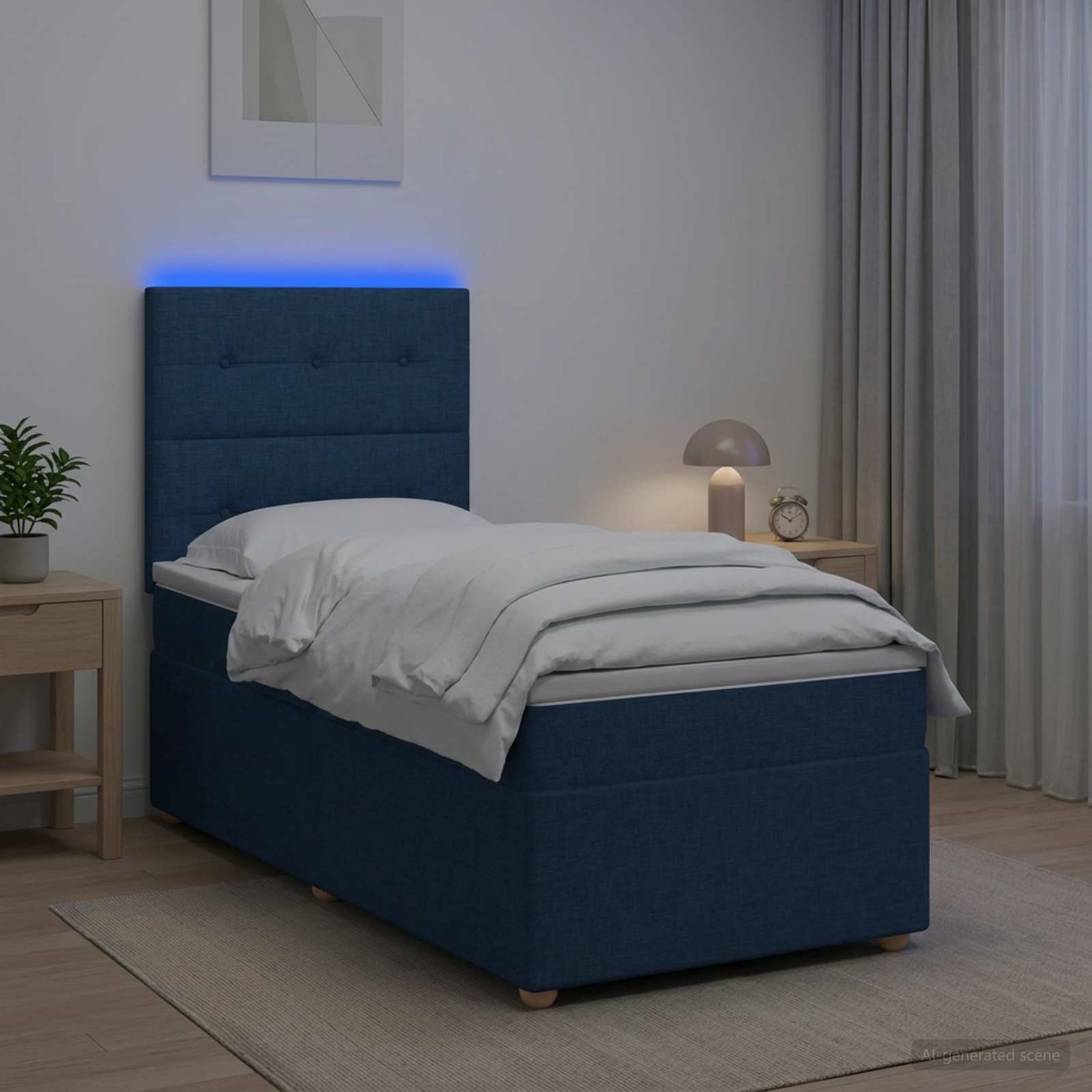 Κρεβάτι box spring με στρώμα Μπλε 90 x 200 cm Ύφασμα