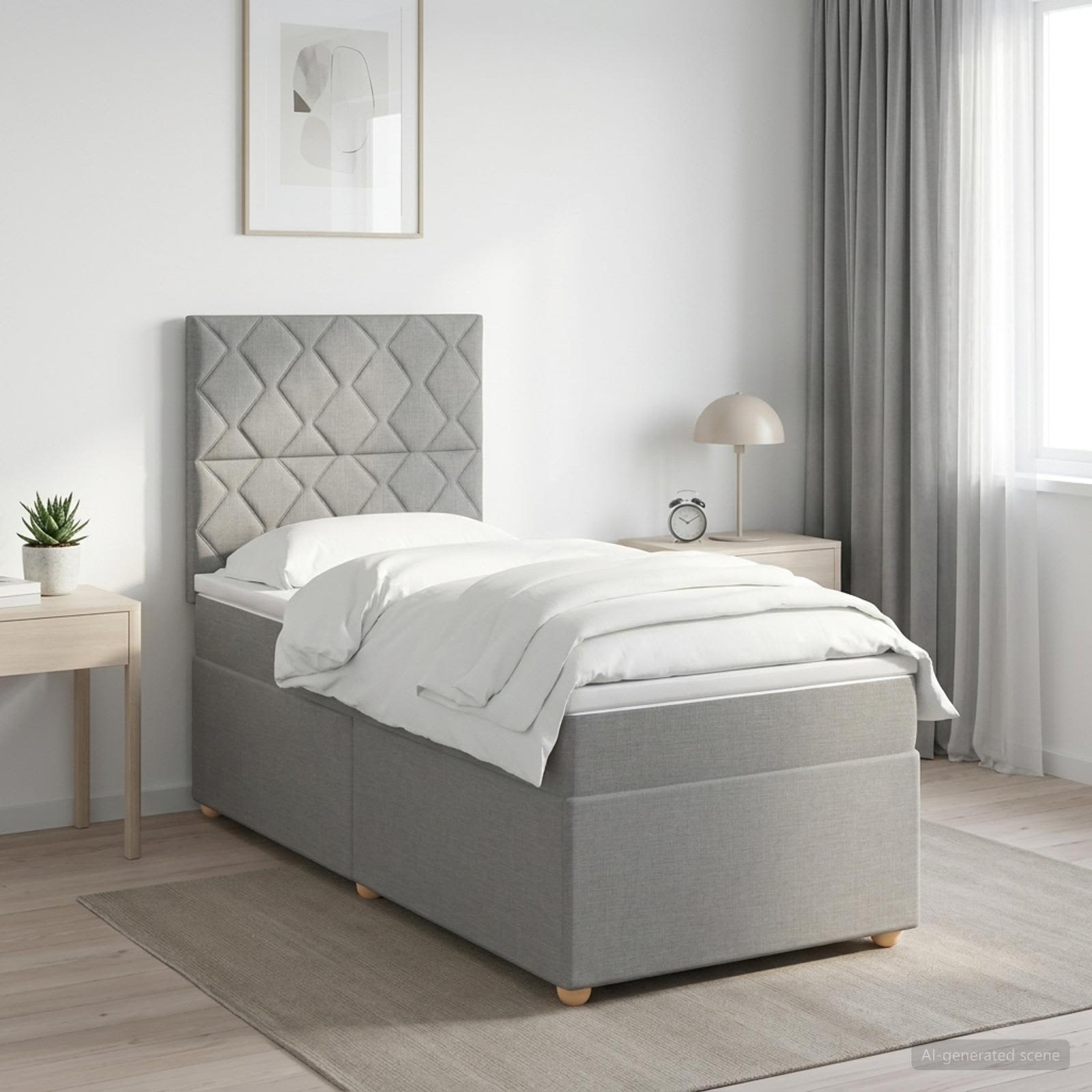 Κρεβάτι box spring με στρώμα Ανοιχτό γκρι 90 x 190 cm Ύφασμα - Pakobazaar