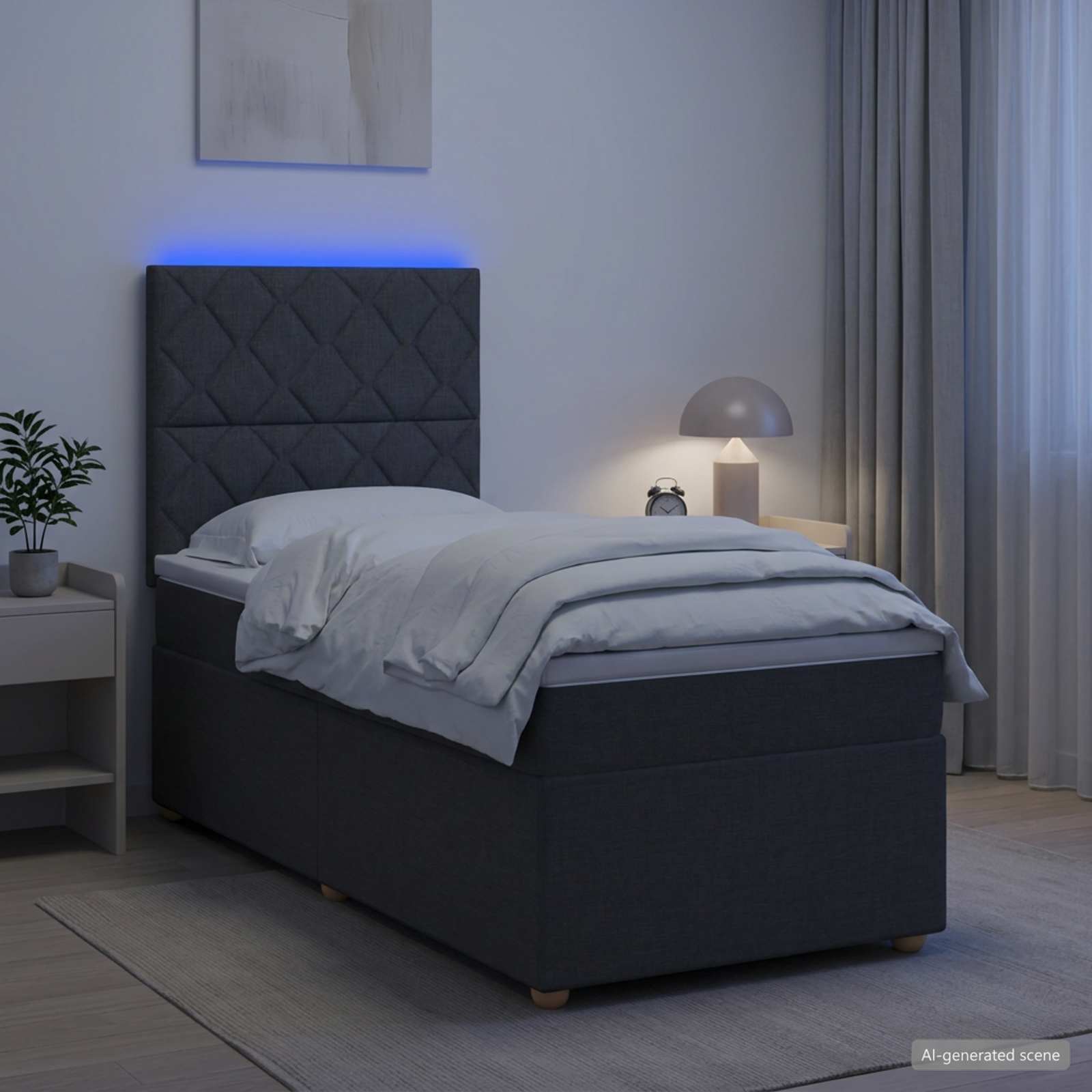 Κρεβάτι box spring με στρώμα Σκούρο Γκρι 90 x 190 cm Ύφασμα - Pakobazaar
