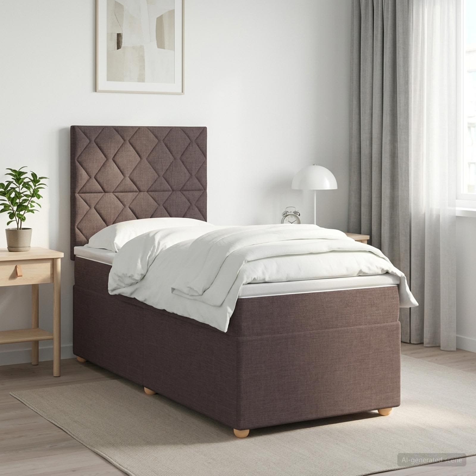 Κρεβάτι box spring με στρώμα Σκούρο Καφέ 90 x 200 cm Ύφασμα - Pakobazaar