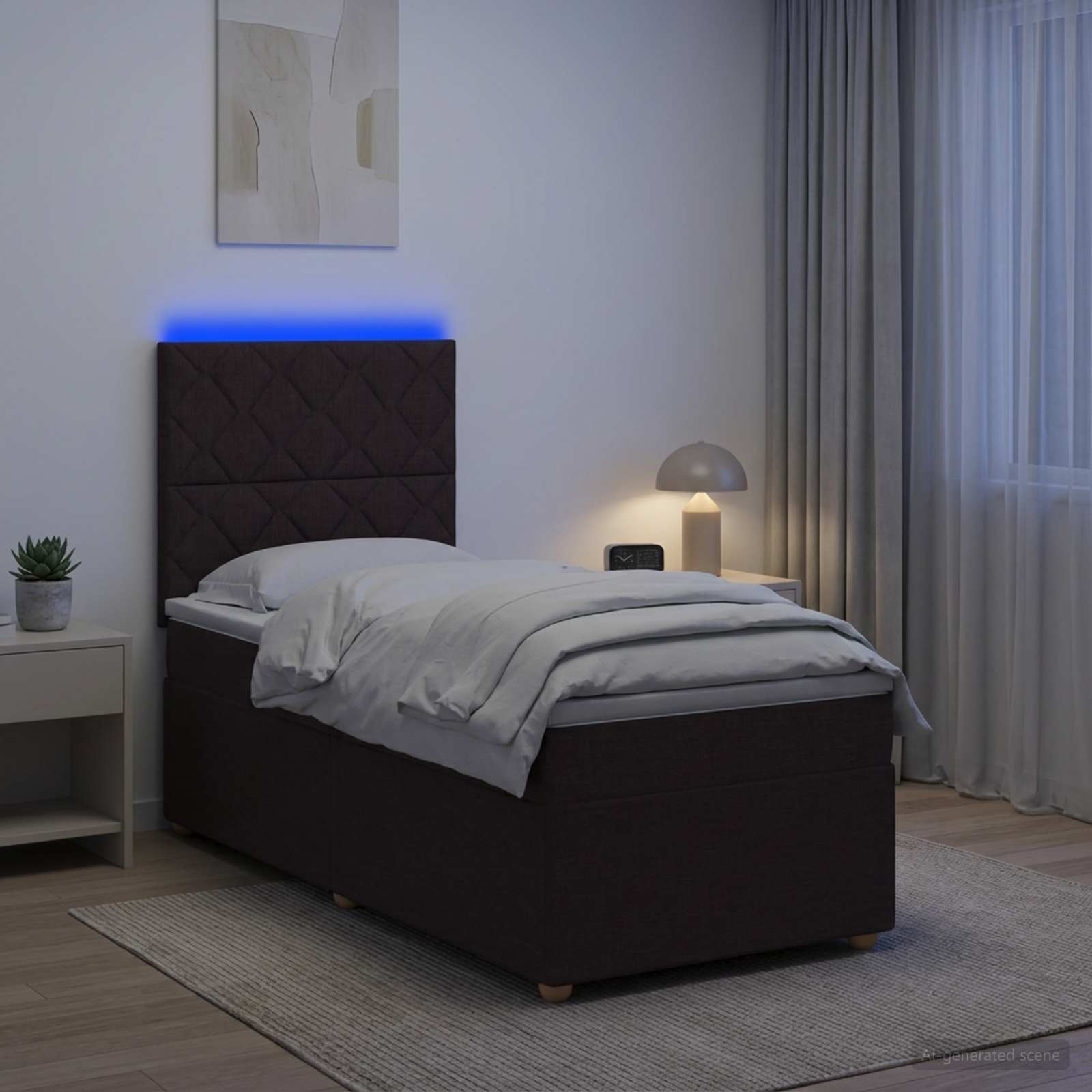 Κρεβάτι box spring με στρώμα Σκούρο Καφέ 90 x 200 cm Ύφασμα - Pakobazaar