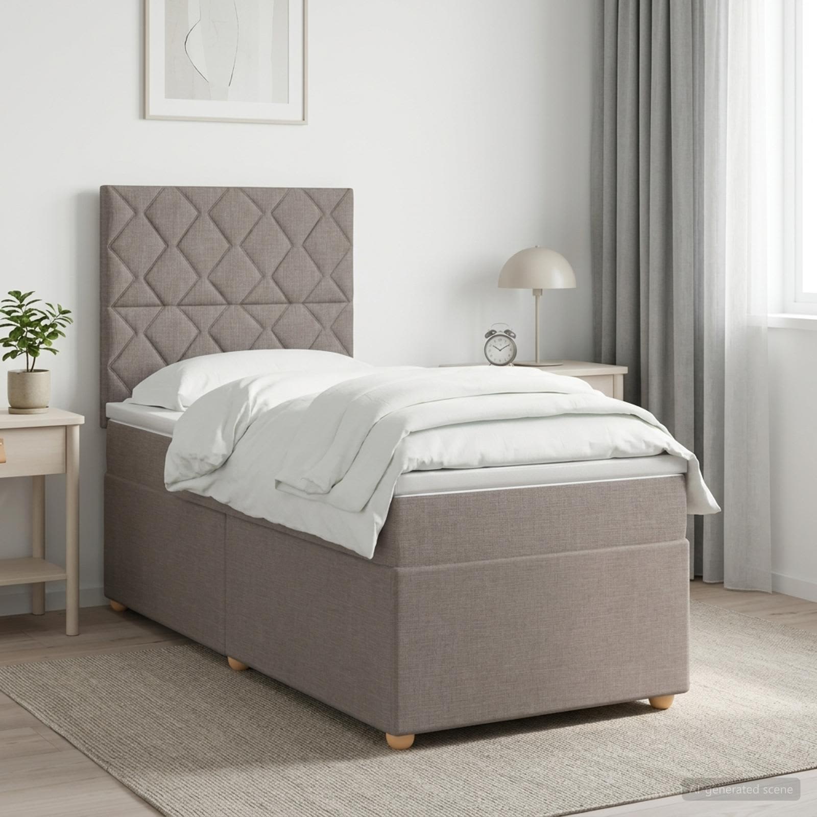 Κρεβάτι box spring με στρώμα Taupe 90 x 190 cm Ύφασμα - Pakobazaar