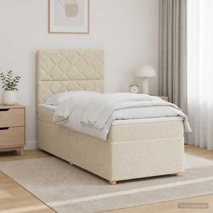 Κρεβάτι box spring με στρώμα Κρεμ 90 x 200 cm Ύφασμα - Pakobazaar