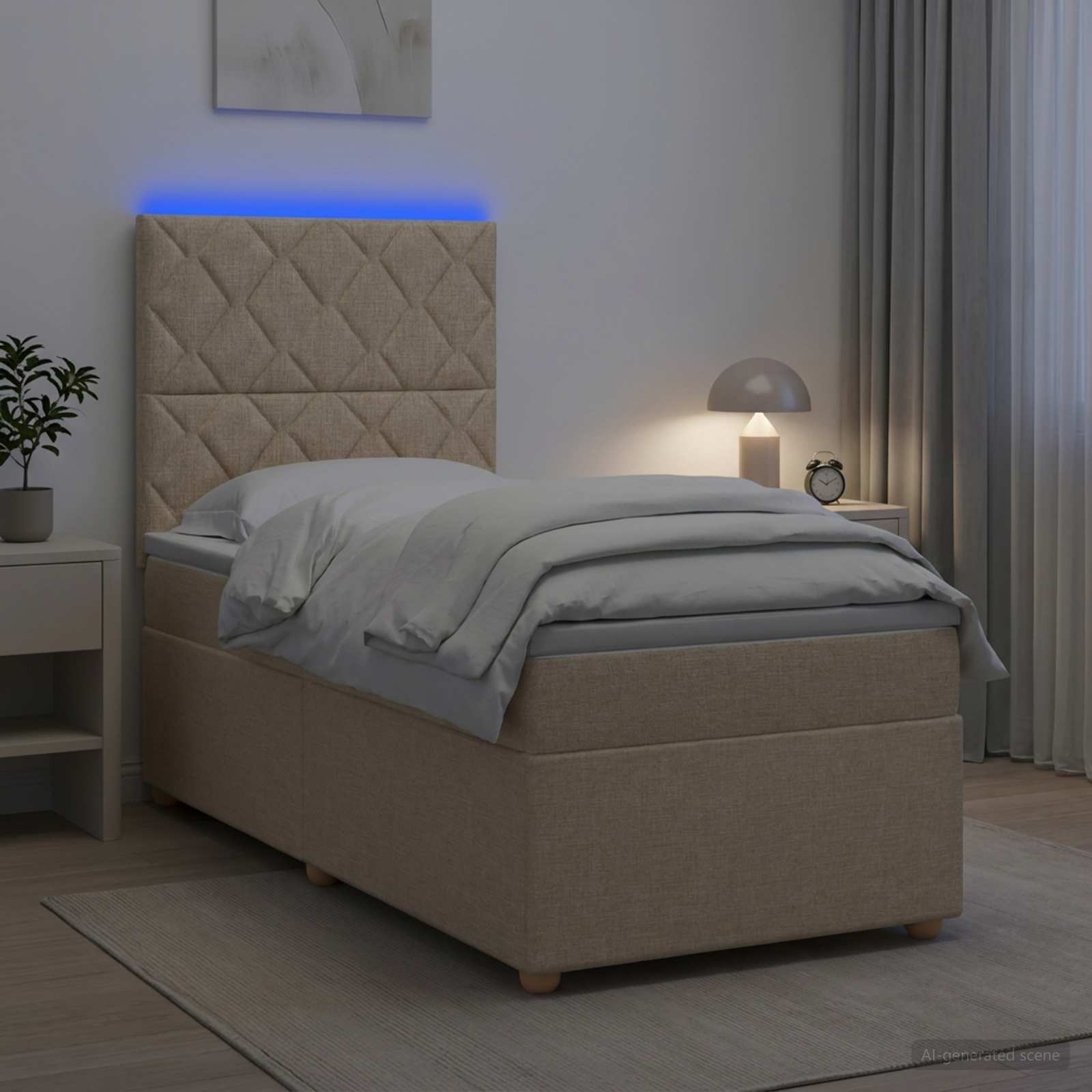 Κρεβάτι box spring με στρώμα Κρεμ 90 x 190 cm Ύφασμα - Pakobazaar