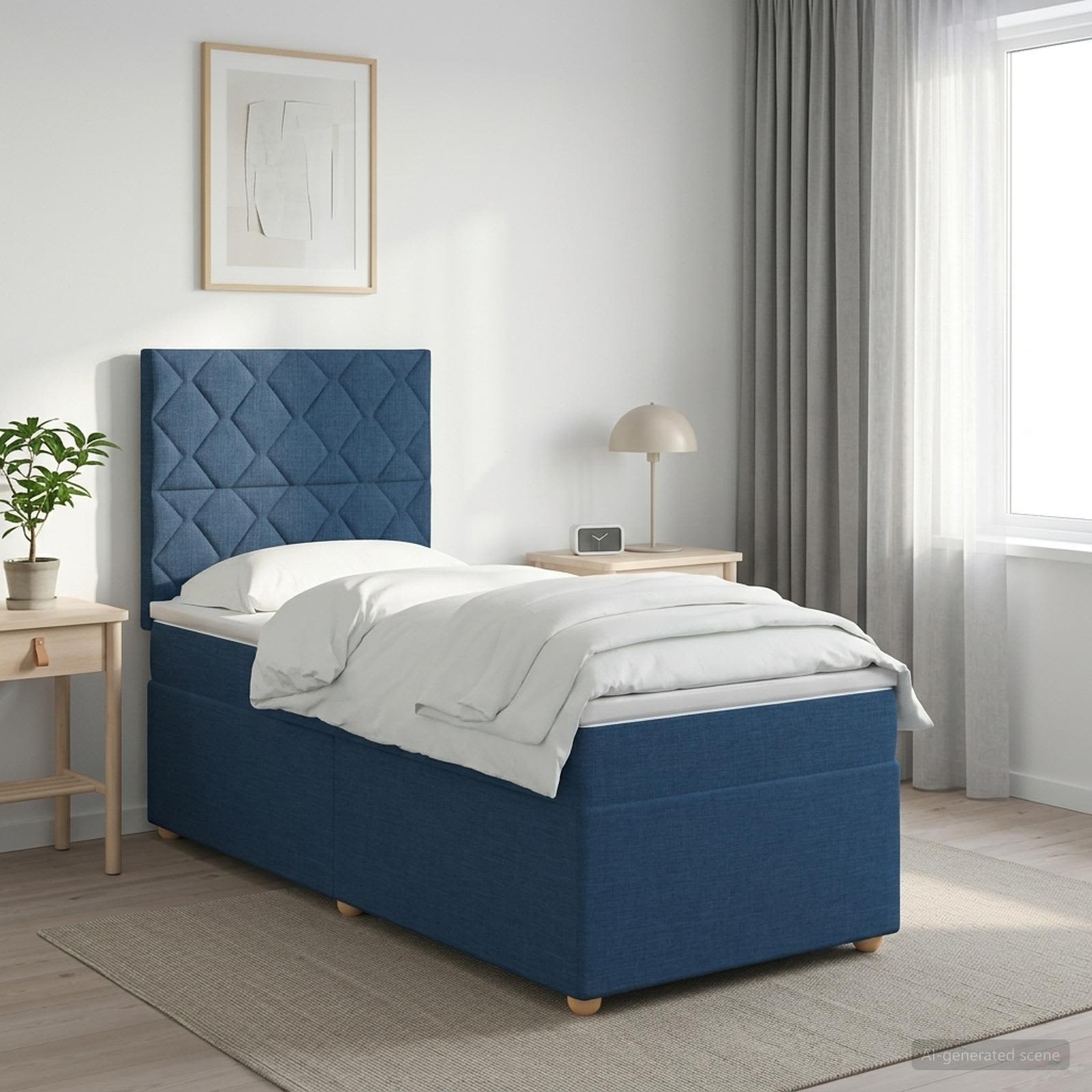 Κρεβάτι box spring με στρώμα Μπλε 90 x 190 cm Ύφασμα - Pakobazaar