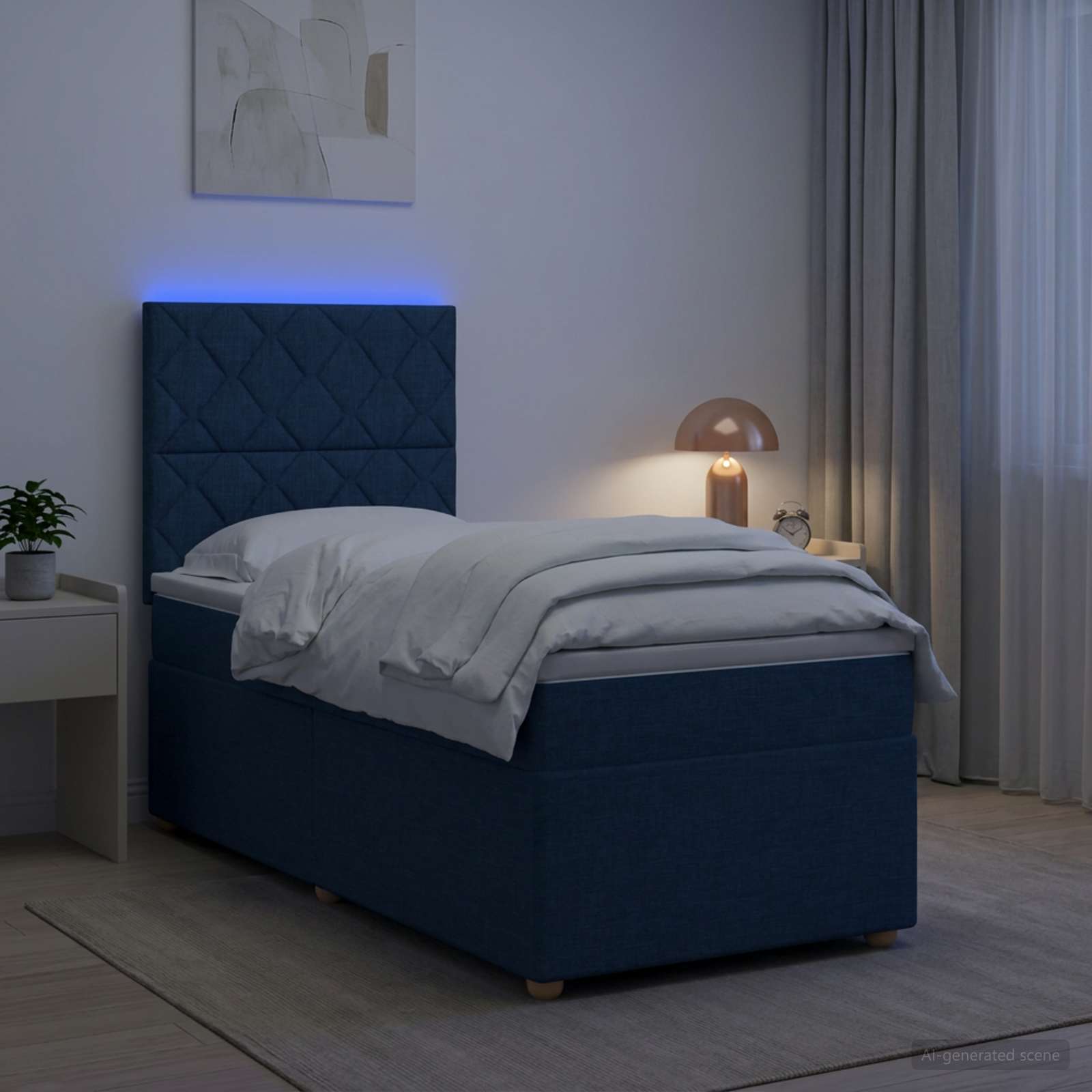 Κρεβάτι box spring με στρώμα Μπλε 90 x 190 cm Ύφασμα - Pakobazaar