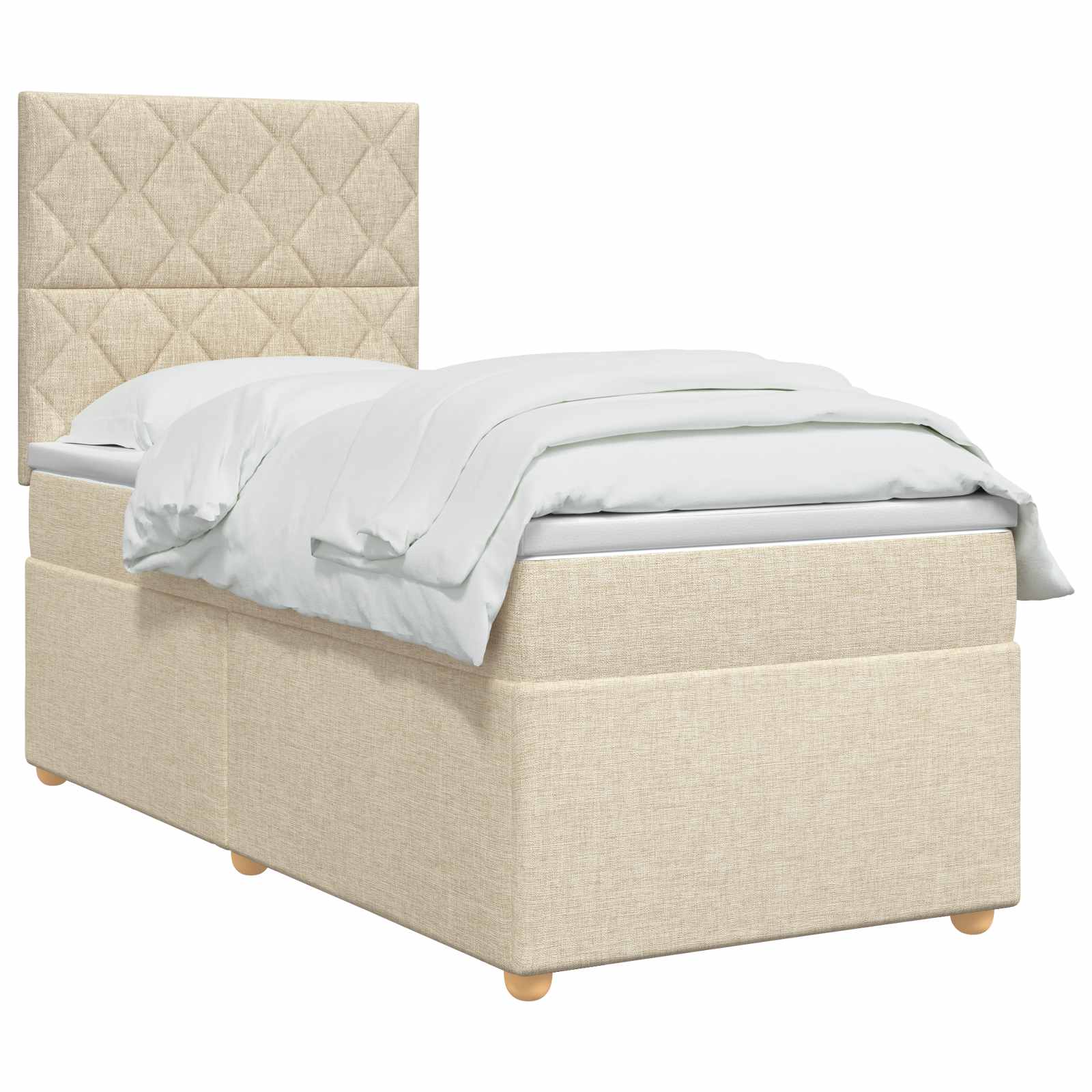 Κρεβάτι box spring με στρώμα Κρεμ 100 x 200 cm Ύφασμα - Pakobazaar