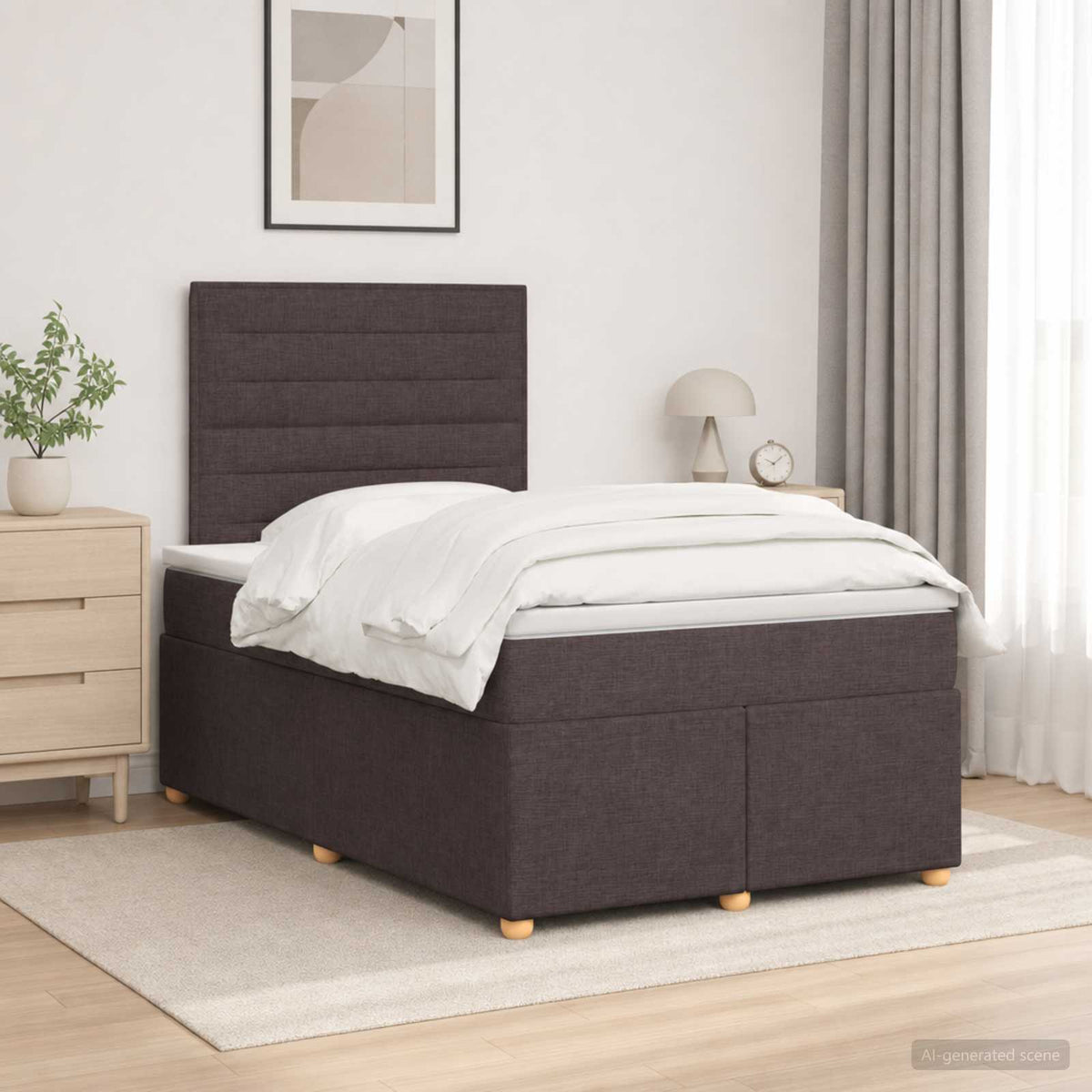Κρεβάτι box spring με στρώμα Σκούρο Καφέ 120 x 190 cm Ύφασμα - Pakobazaar