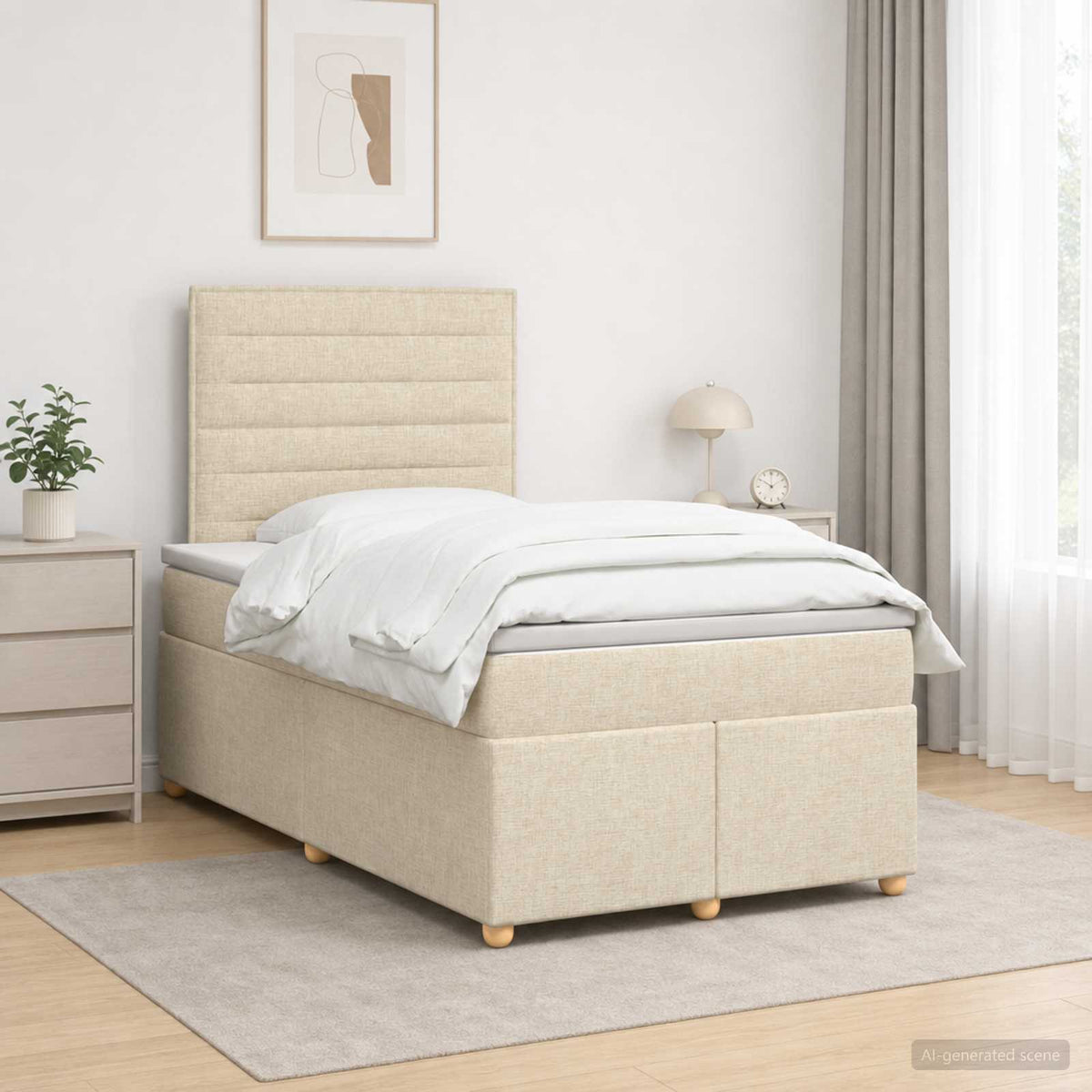 Κρεβάτι box spring με στρώμα Κρεμ 120 x 200 cm Ύφασμα