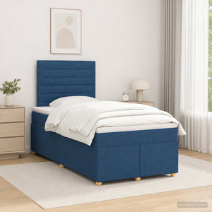 Κρεβάτι box spring με στρώμα Μπλε 120 x 190 cm Ύφασμα - Pakobazaar