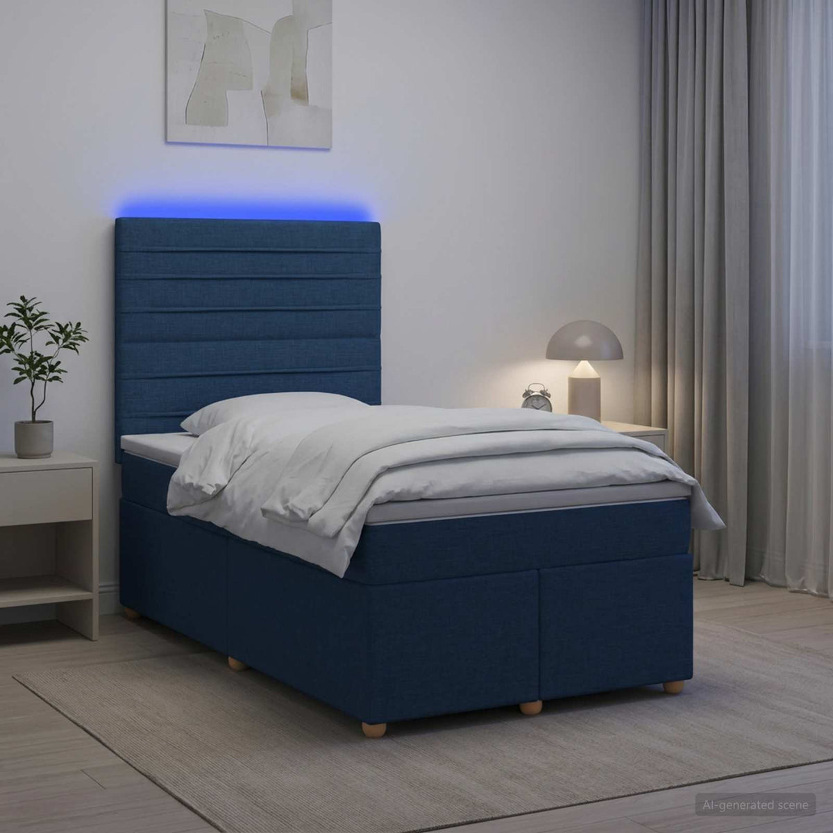 Κρεβάτι box spring με στρώμα Μπλε 120 x 200 cm Ύφασμα